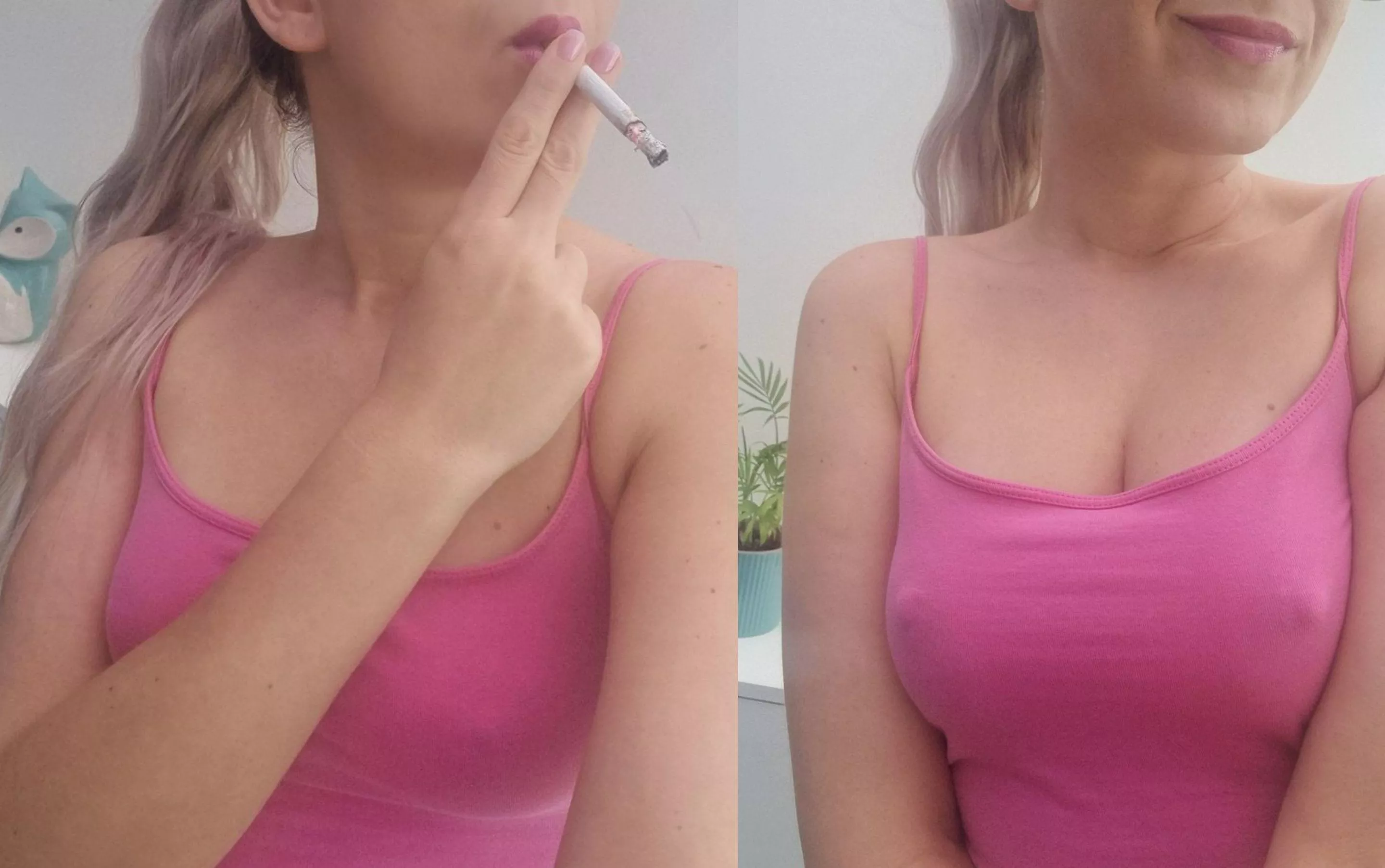 Me trying to take adorable smoking selfie for you while my nipples are being pure slutty!