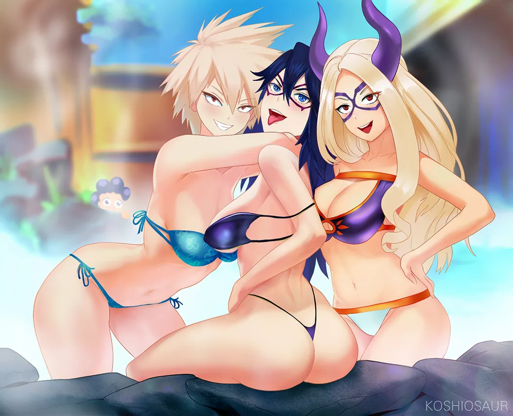 Mitsuki, Nemuri and Yu at the onsen [Koshiosaur]