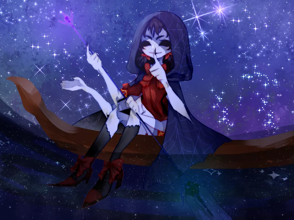 Muffet under stars.