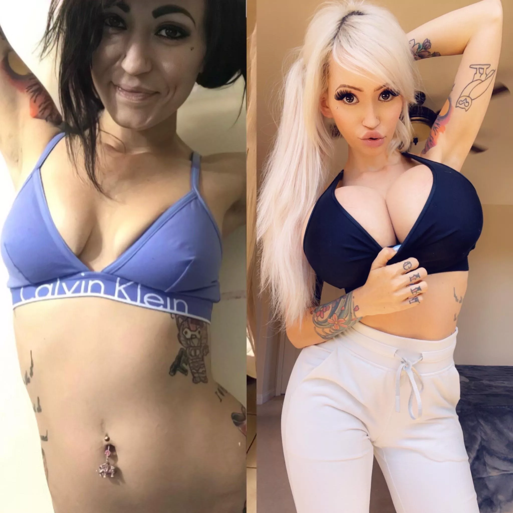 My boobs looked extra amazing today so I had to post a side by side of the old me + current me becauseâ€¦. WowðŸ˜