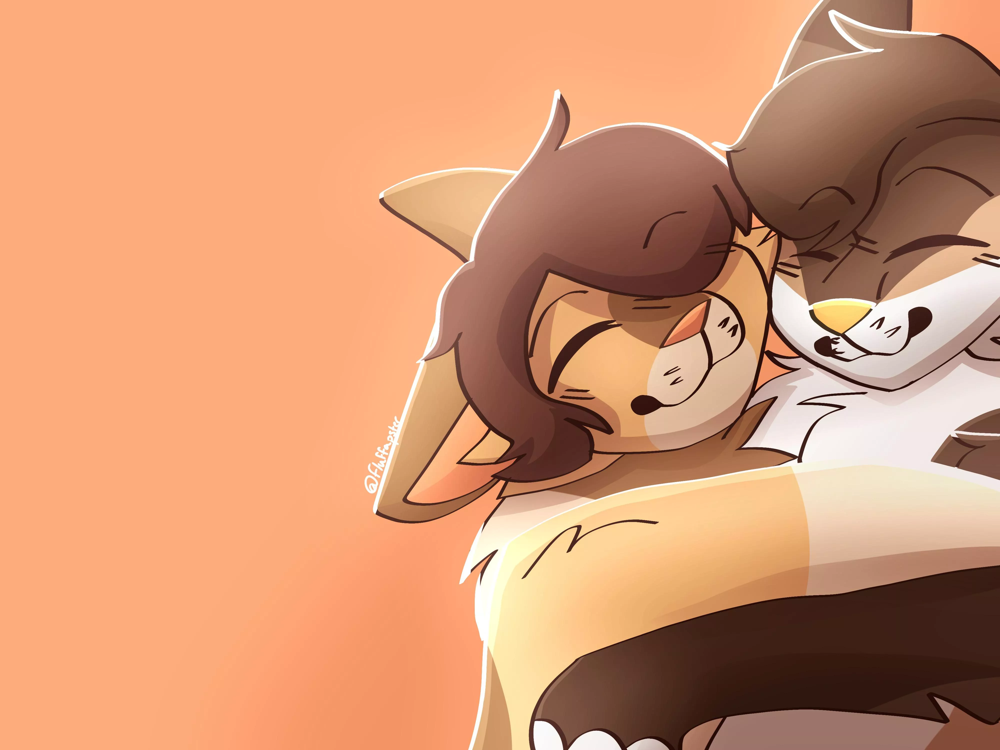 My friend recently made themself a new fursona so I drew mine and theirâ€™s hugging each other!^^