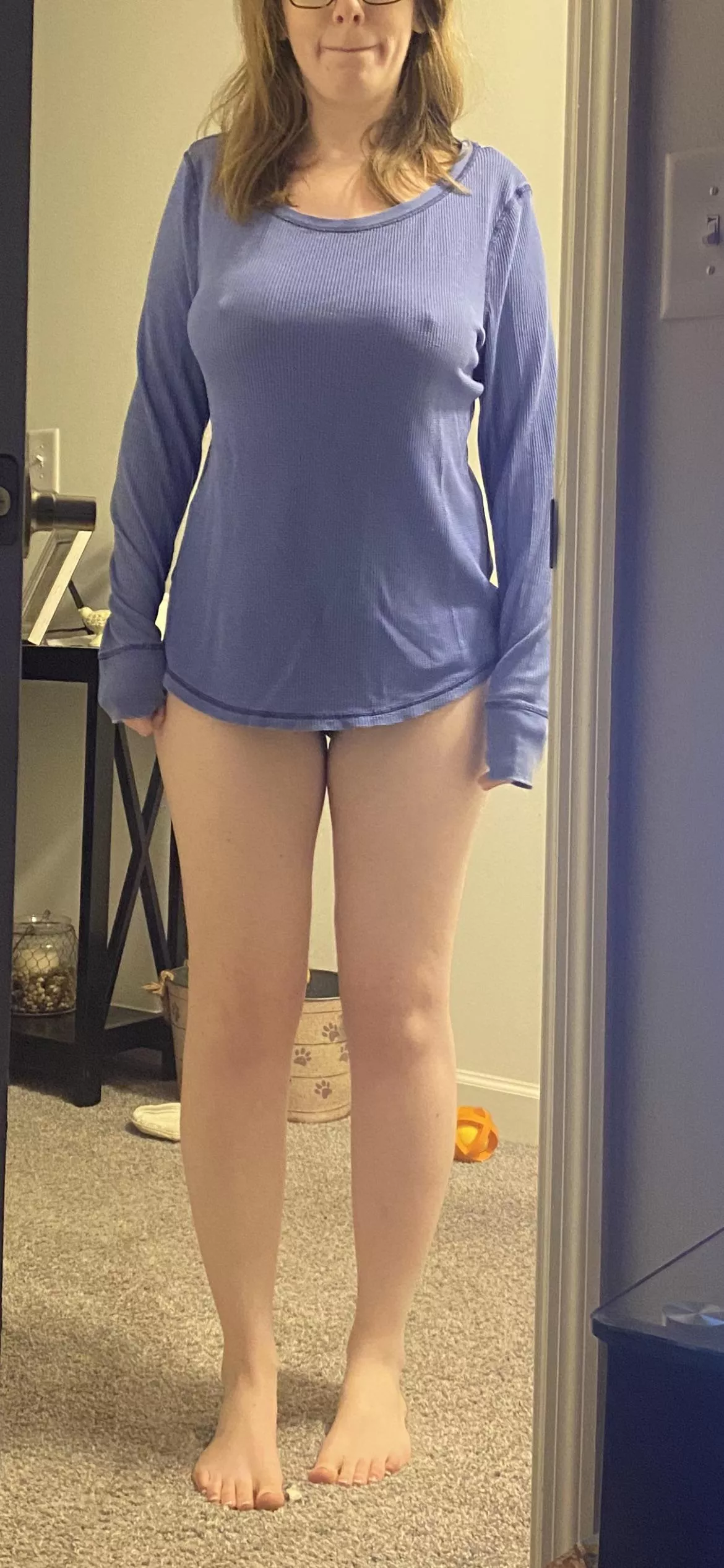 My gf stands outside of my man cave like this asking if she can get some dick. I always say yes [OC]