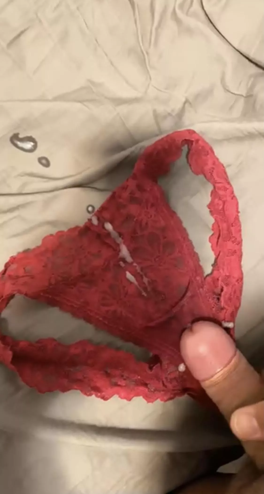 [M]y girl mailed me a pair of her cummed in panties (my fav. pair)â€¦so I added my cum to it, too. ðŸ”¥