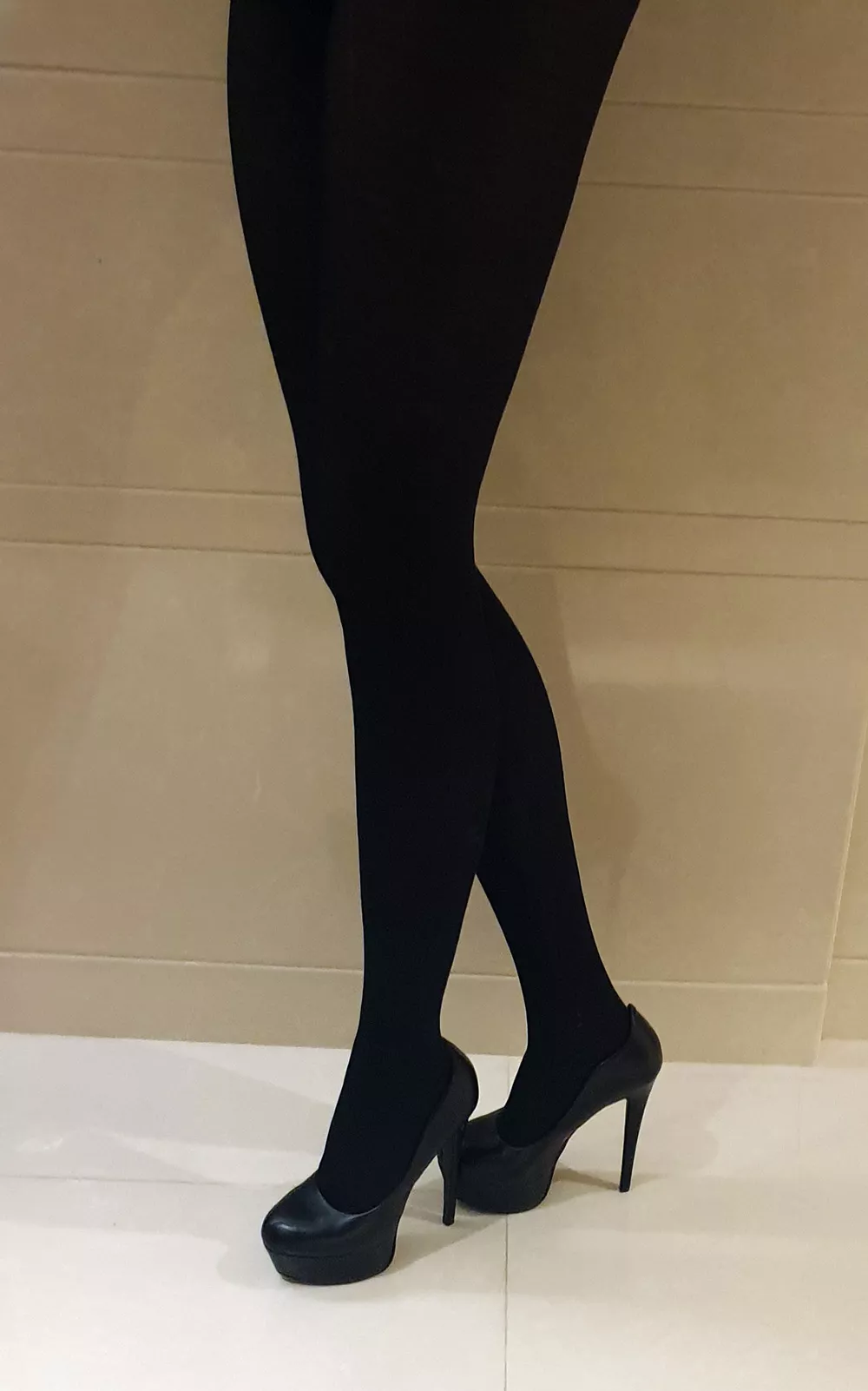 my legs in black pantyhose and heels! [F]