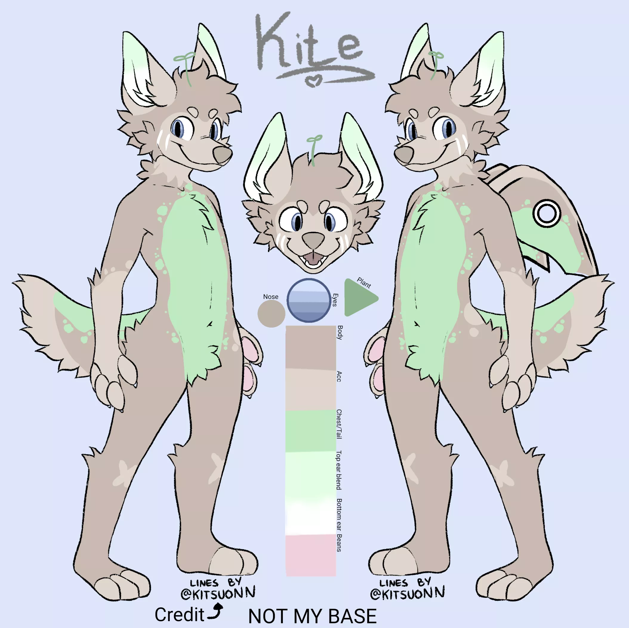 My reference sheet for kite! His back is just the same color as his main fur so I didn't bother with it, his wings cover most of it anyways. (Credit for base in image, kitsuonn)