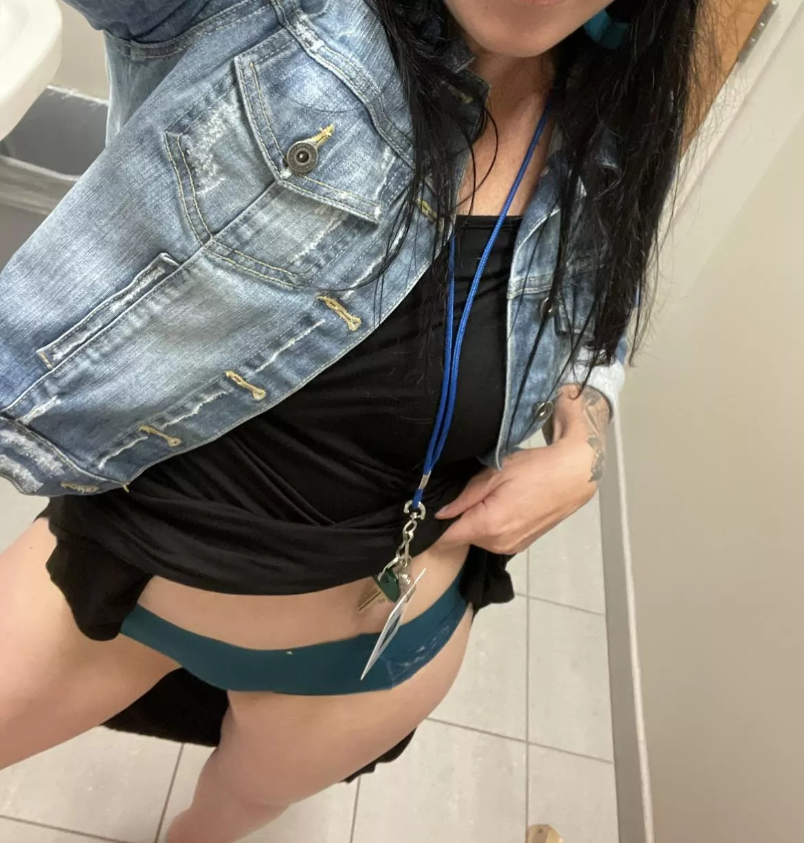 My sexy 41 female wife showing me her panties while at work.