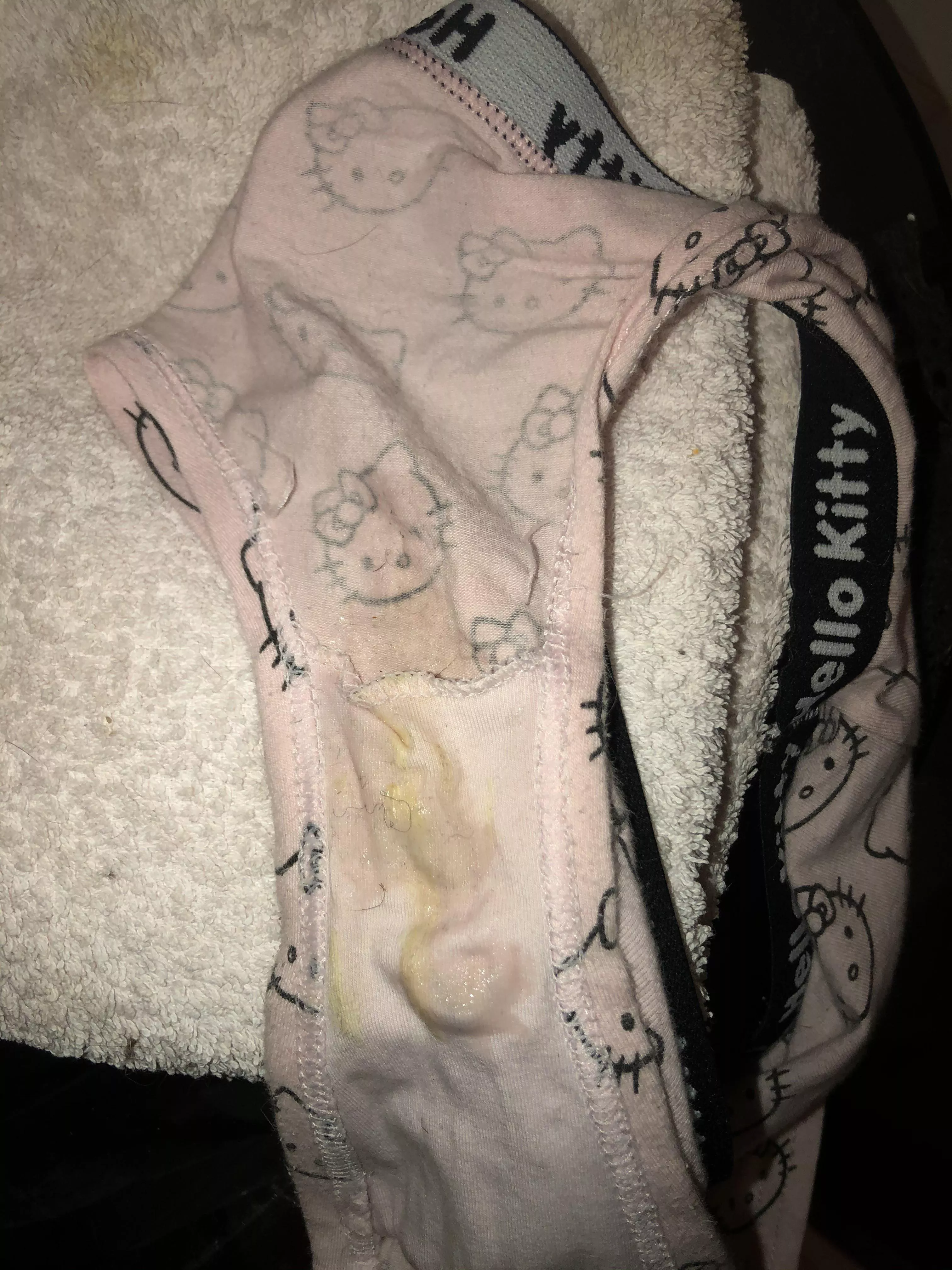 My sister’s creamy panties. Can’t wait to put a load in them myself. Pics coming later.