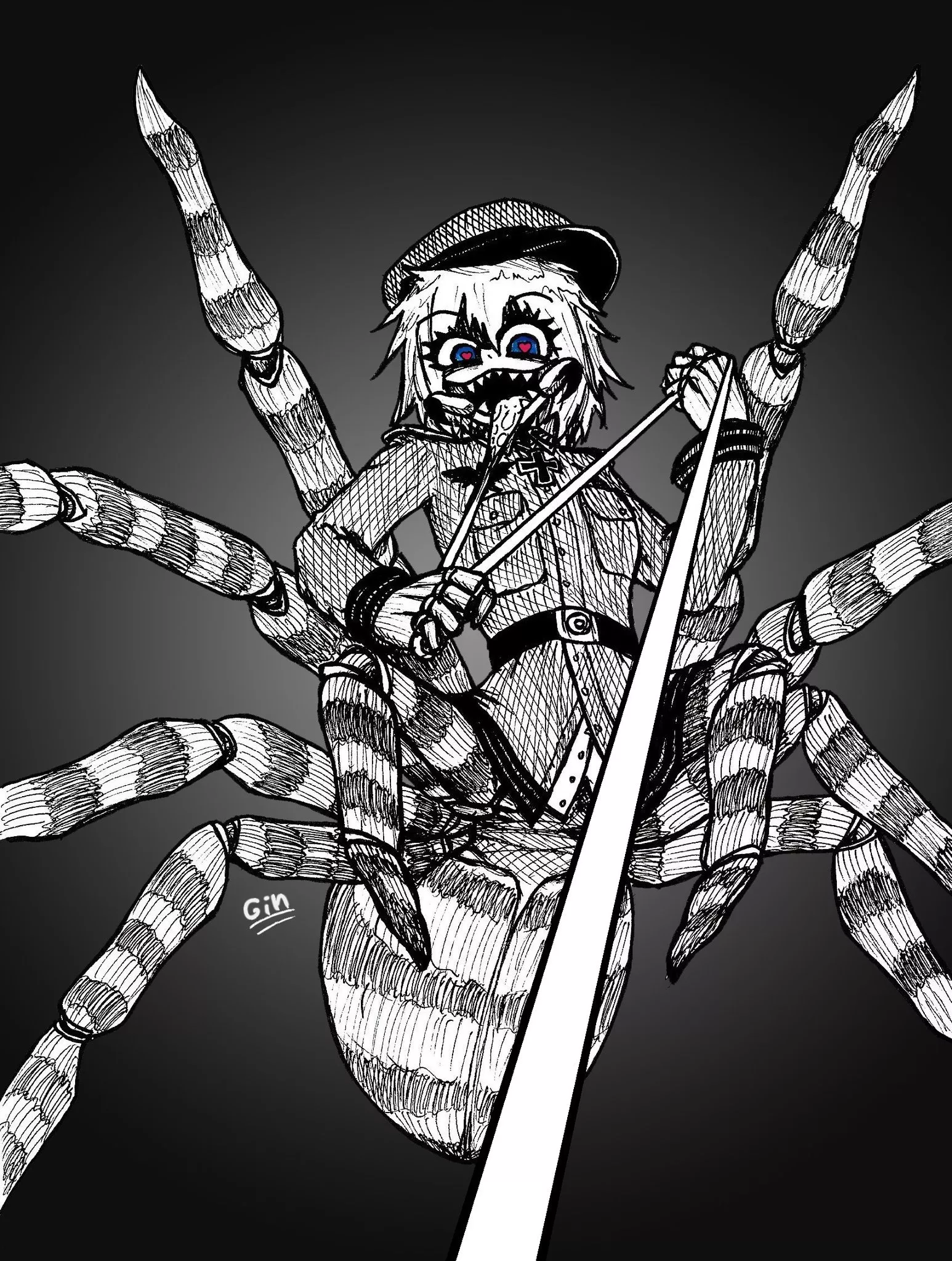 My two favorite things, Tanya Degurechaff, and Arachne! Made by Gincommissions.