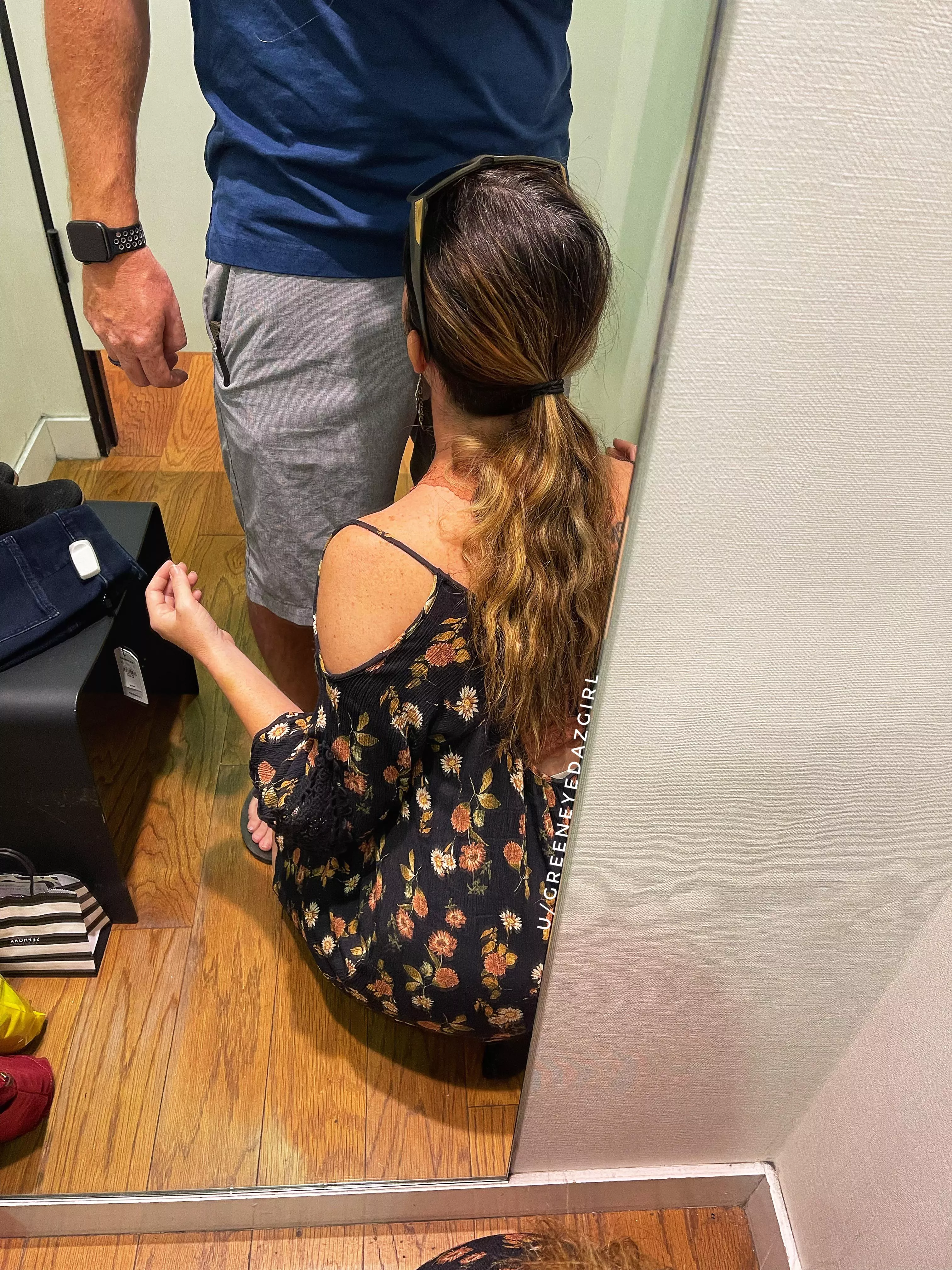 My very first time giving head in a dressing room!