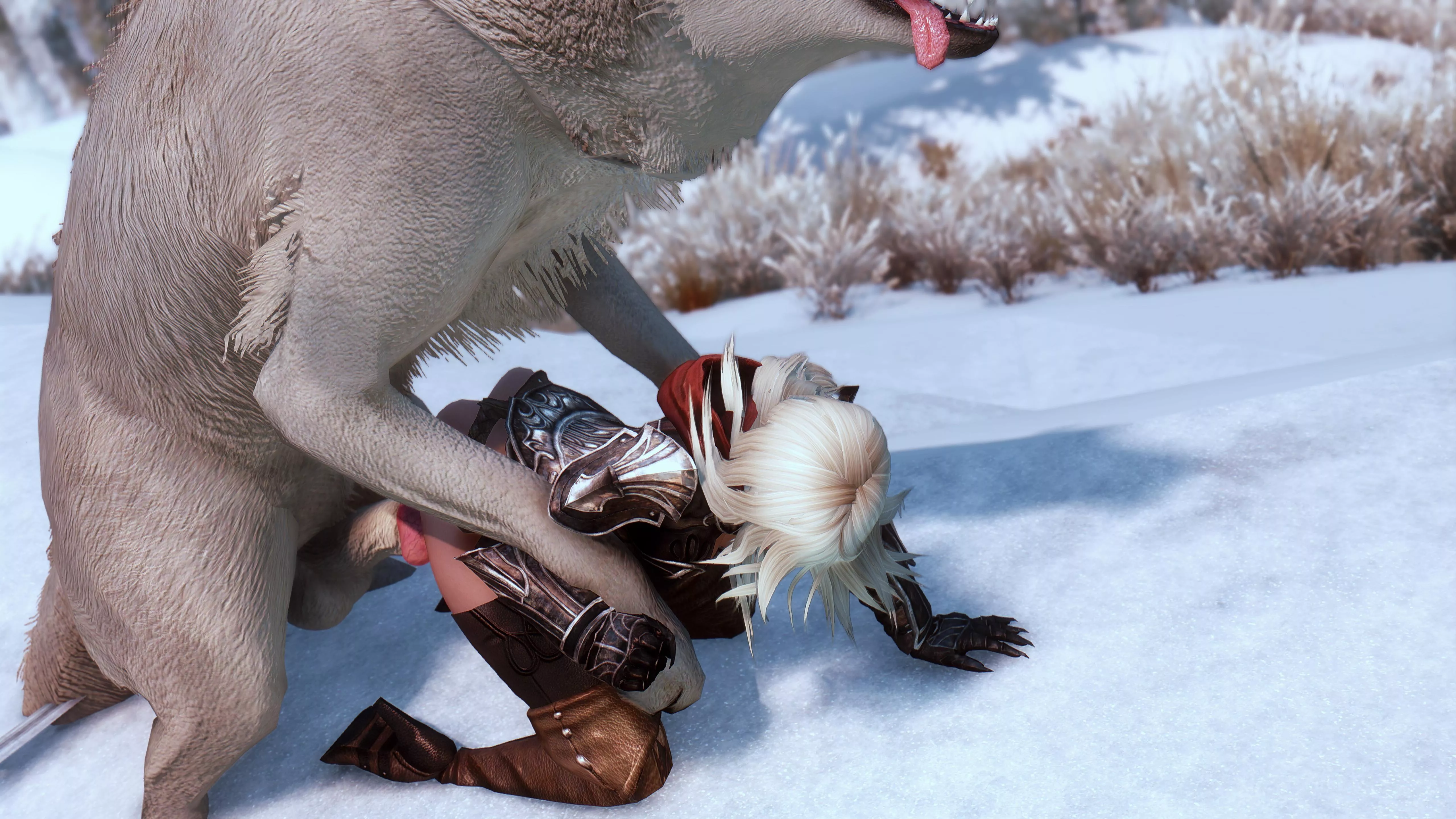 Mylia laying in snow innocently