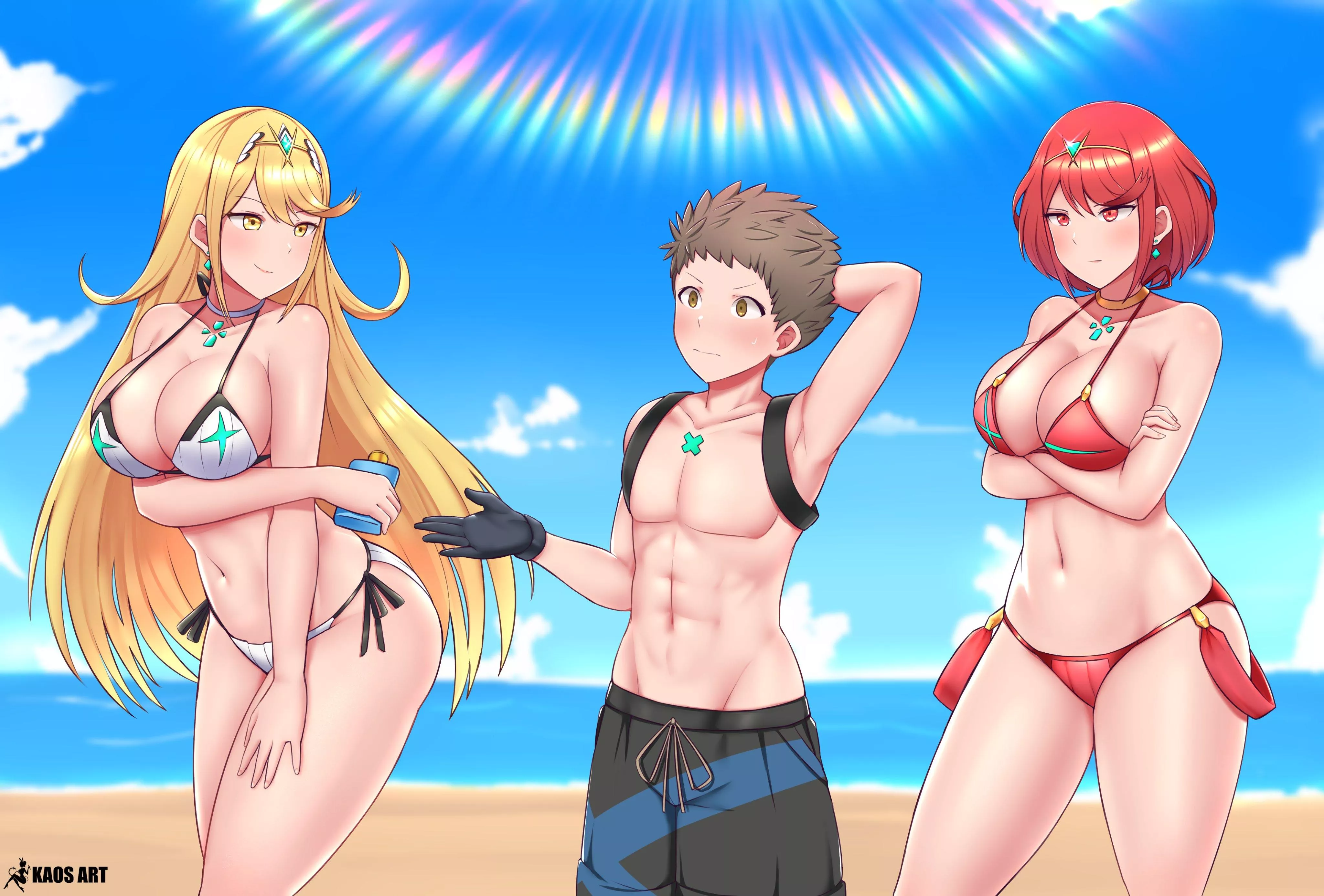 Mythra and Pyra at the beach