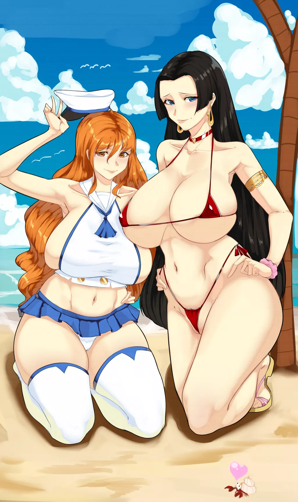 Nami and boa on the beach looking sexy