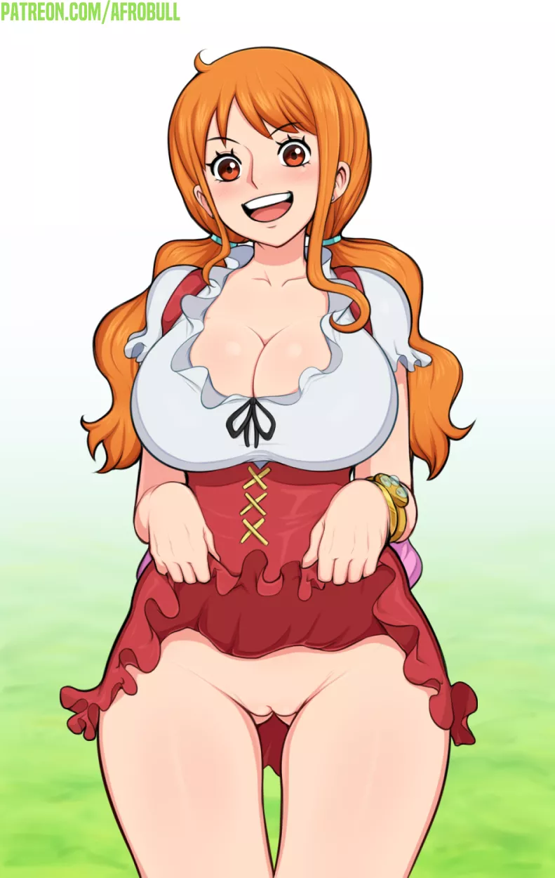 Nami lifting her skirt