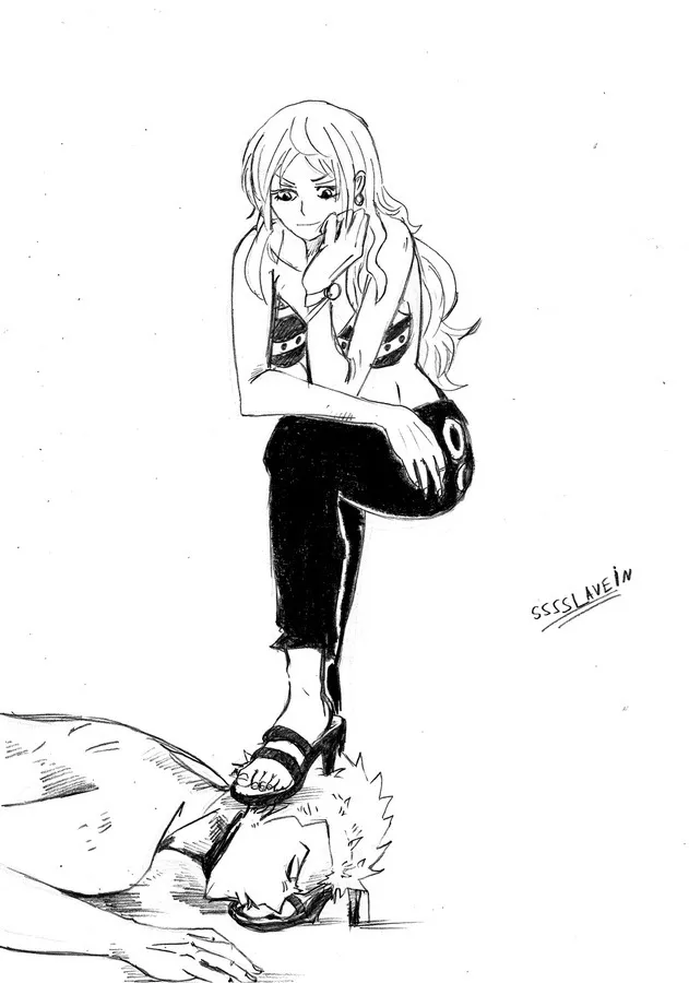 Nami stepping on Zoro