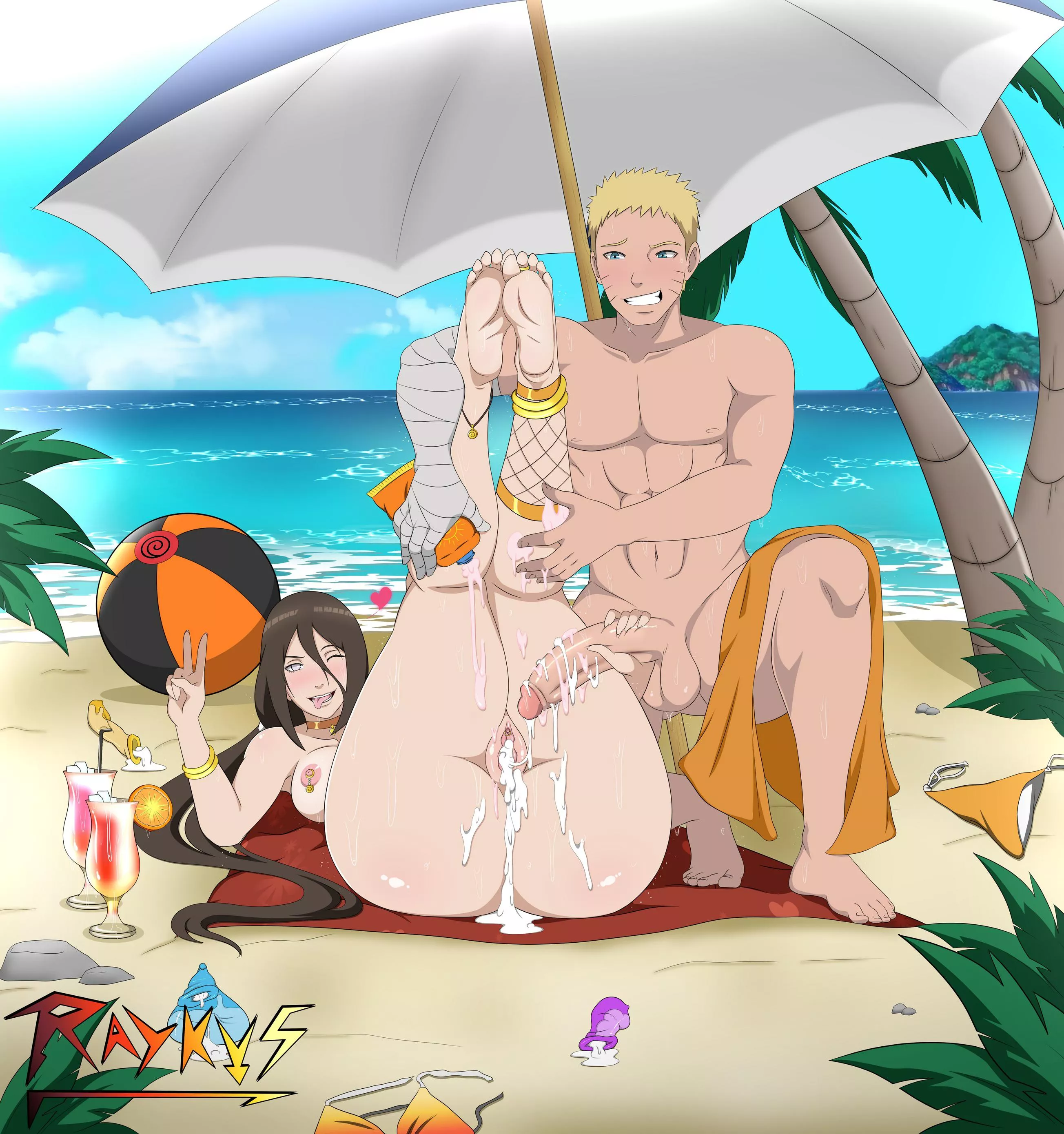 Naruto and Hanabi on the beach