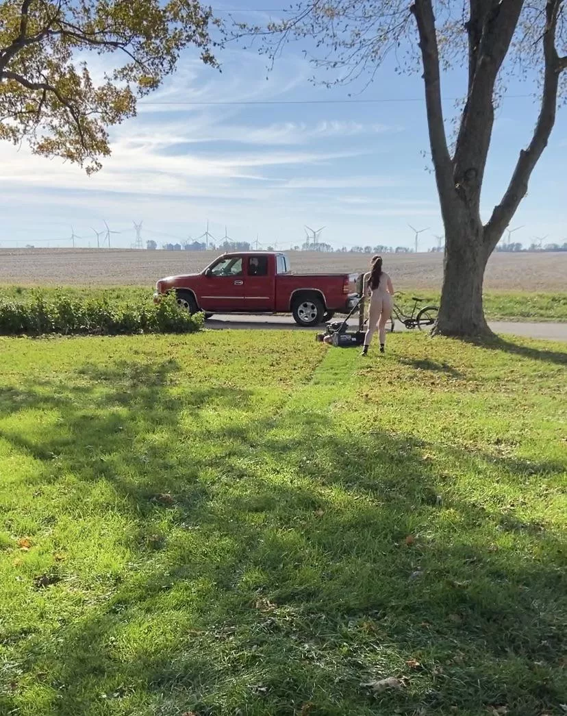 Neighbor drove by while I was mowing naked