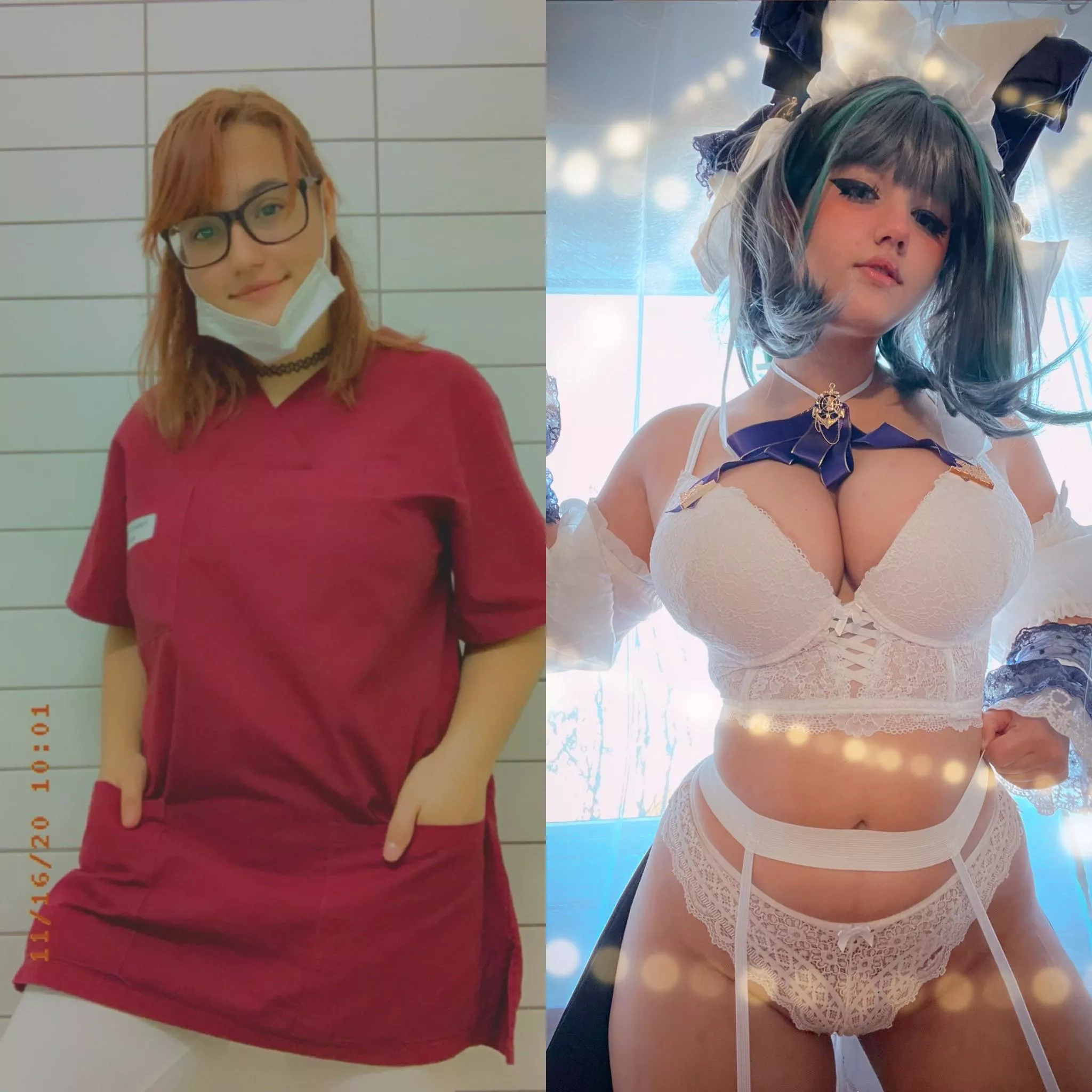 Ninitard at her job vs her “hobby”