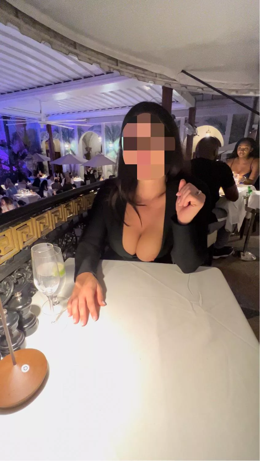 Nipslip at a [F]ancy restaurant. Best tip the waiter got all night!