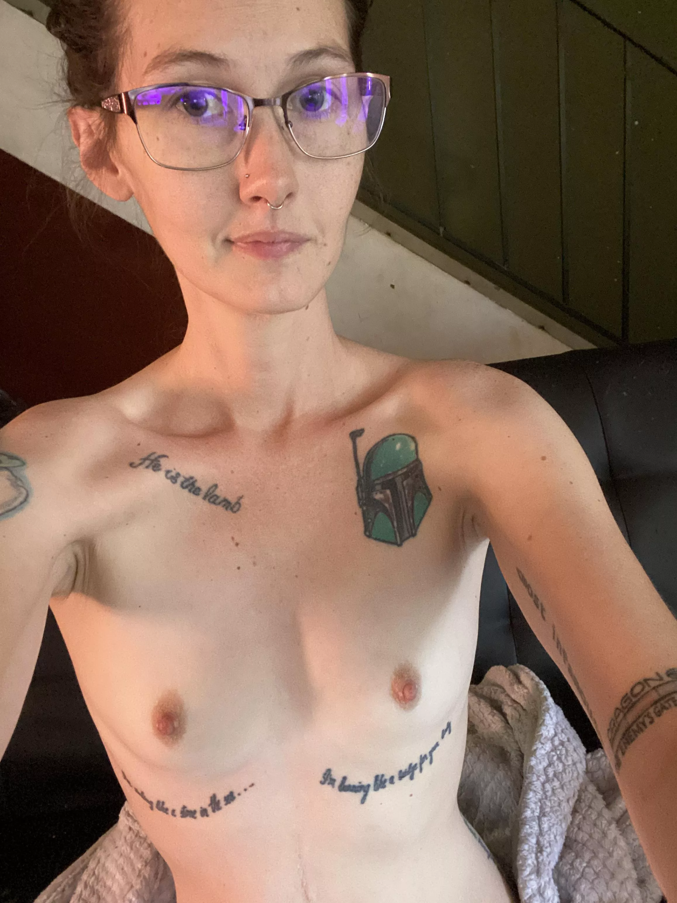 No makeup and glasses with my tiny tits. Hope that’s okay =x