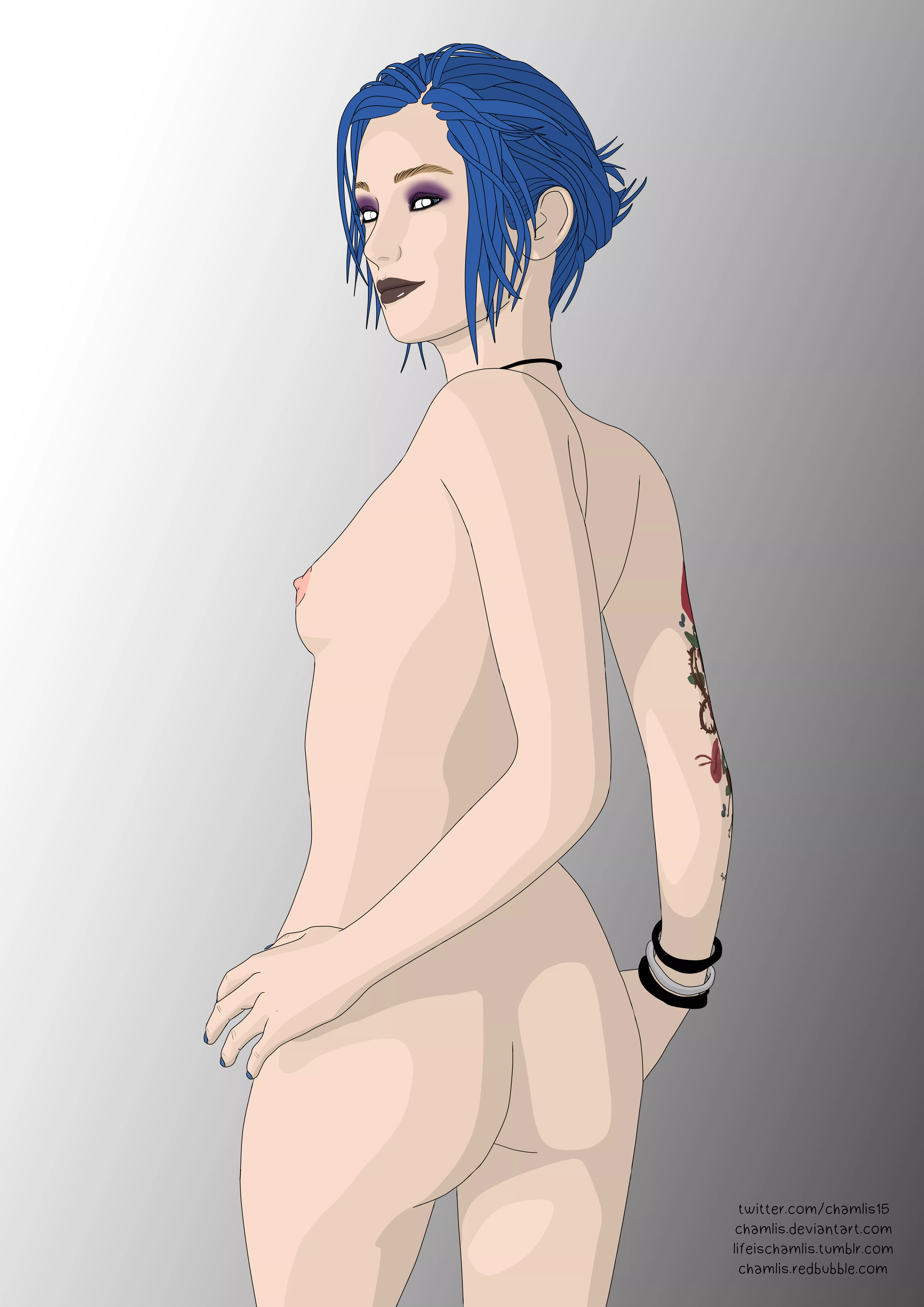 Nude version of my latest Chloe Price fanart. Hair tied up with makeup.