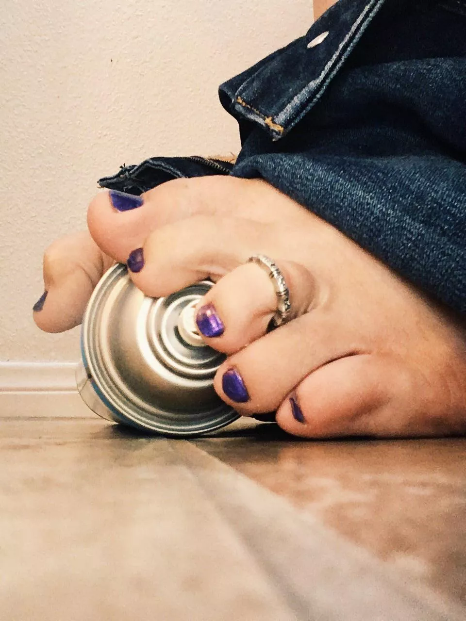 [oc] California painted toes wrapped around Lysol in restroom