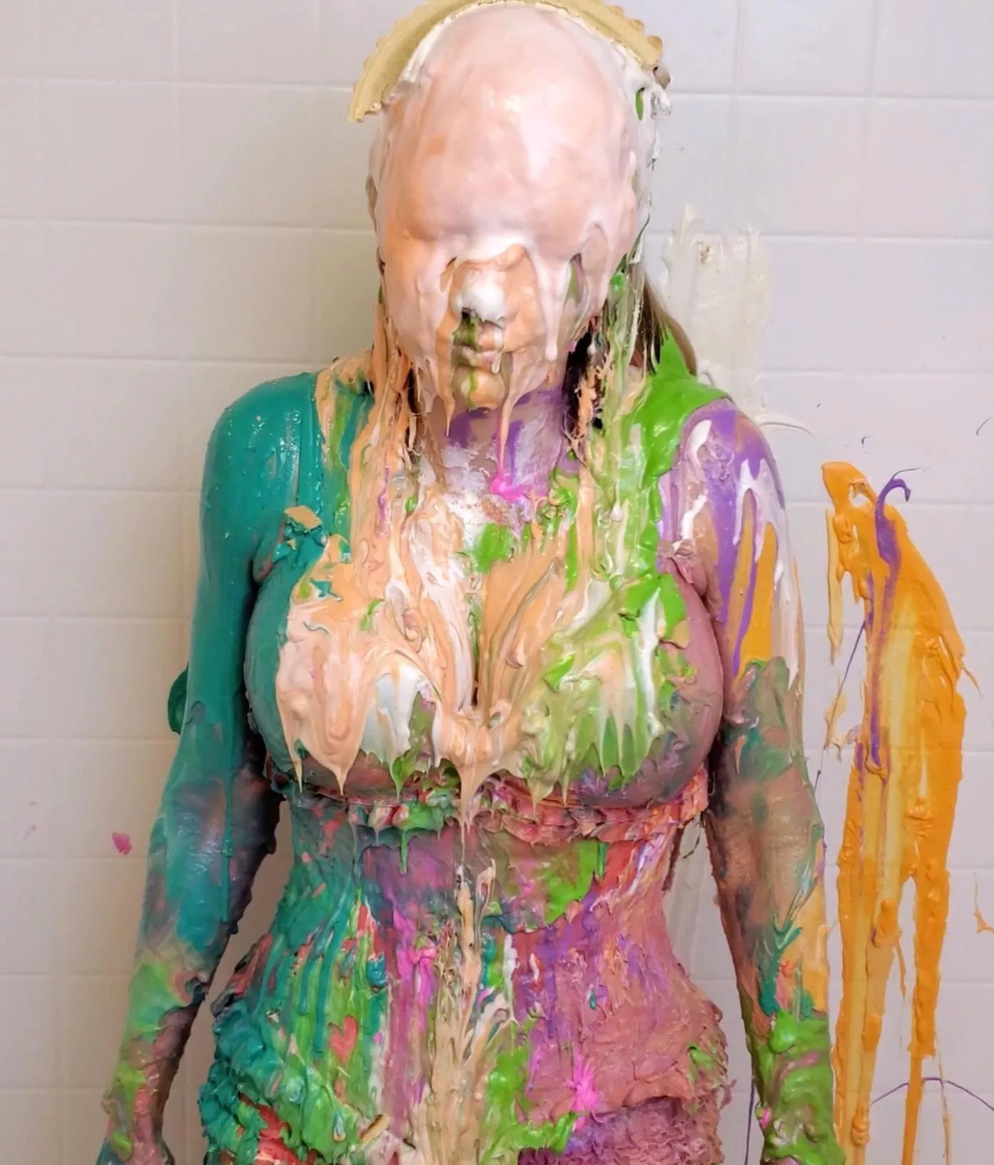 one of the greatest aftermath shots ever i love seeing her face head torso and giant plastic tits covered in pie!