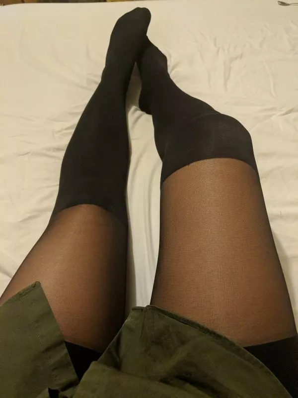 Pantyhose with over the knee pattern. I feel so sexy in them