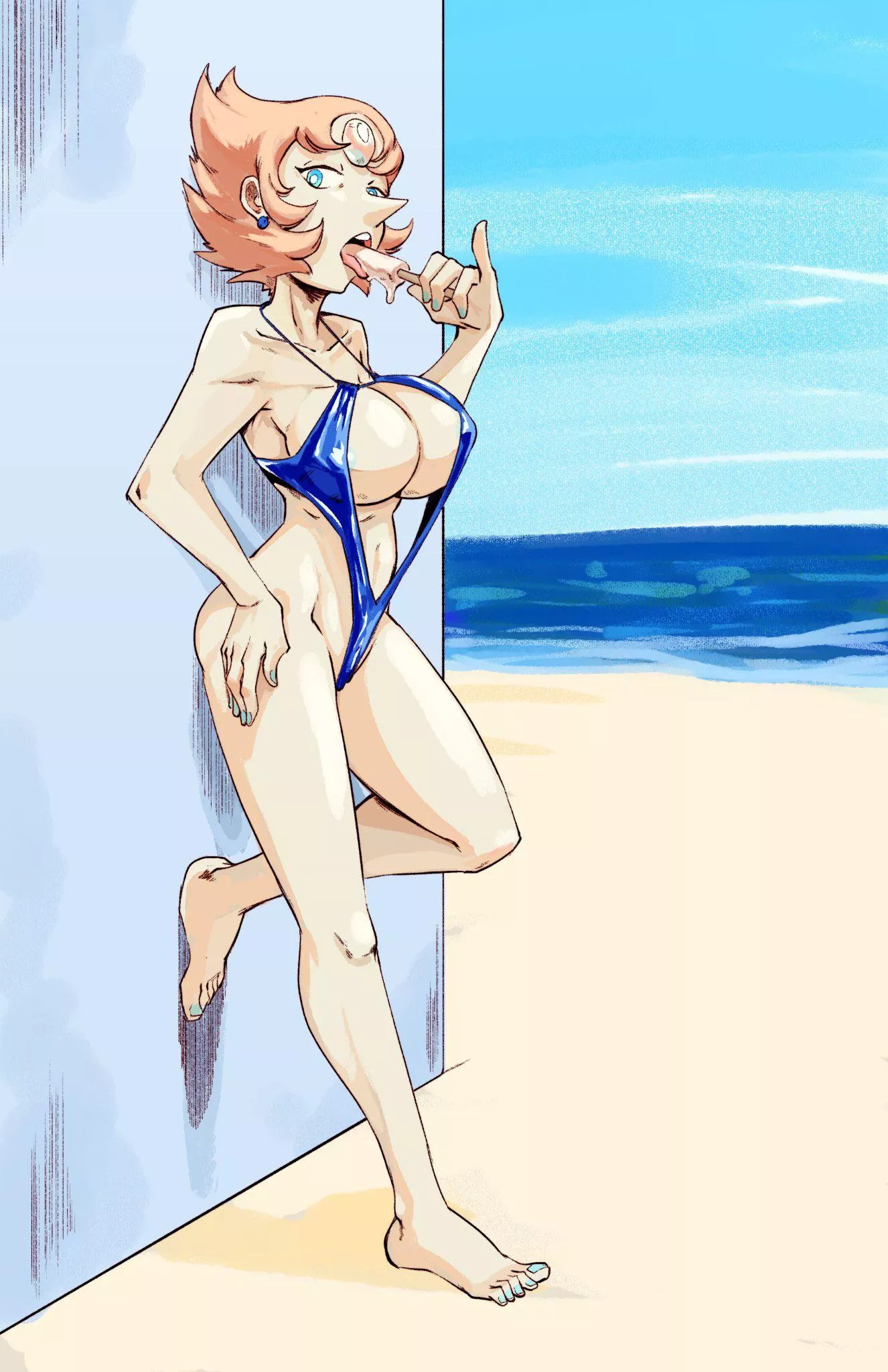 Pearl takes a day at the beach, tries a new form and a popsicle (art by box_chan_)