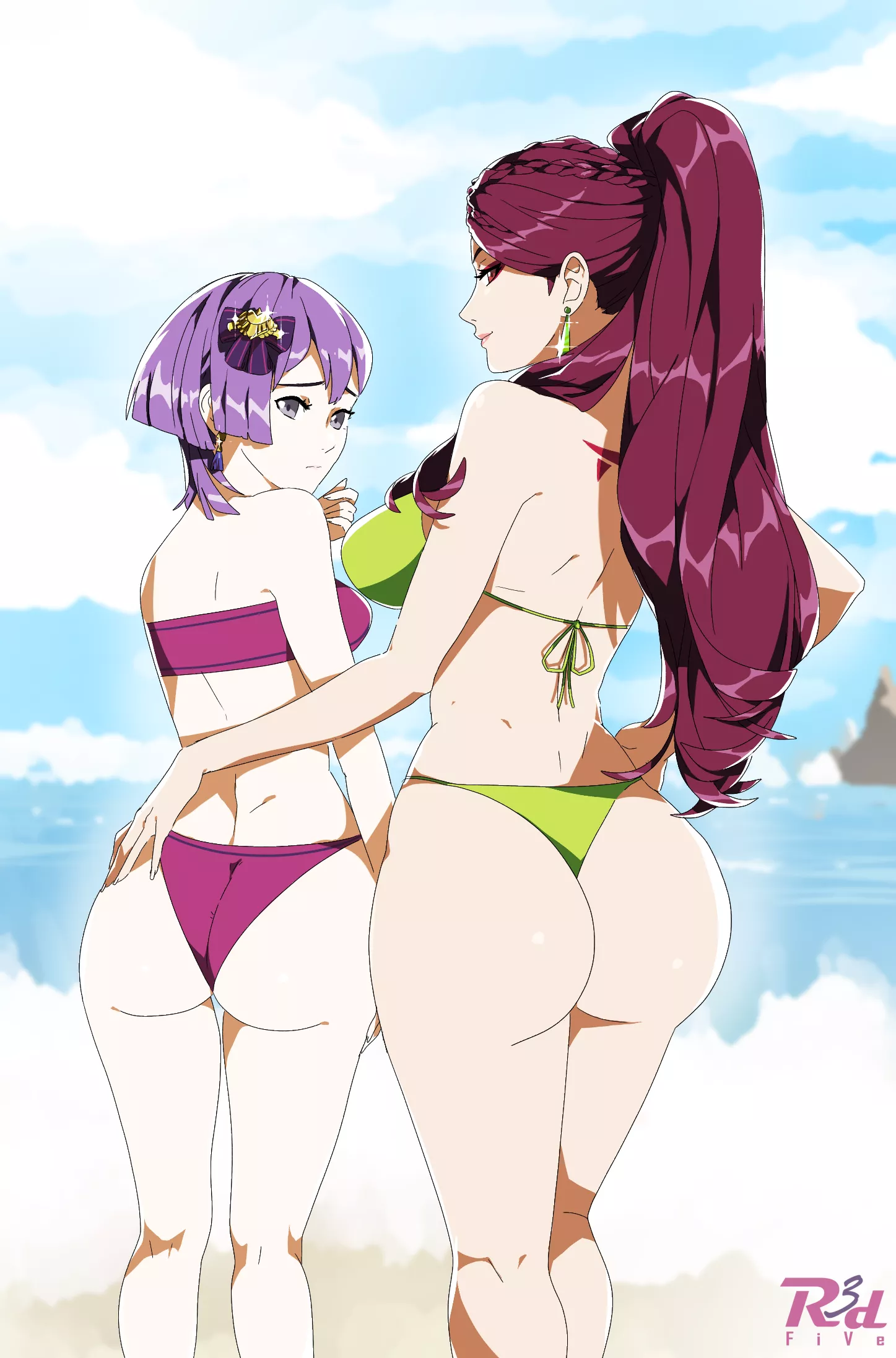 Petra and Bernadetta at the beach (R3dFive) [Fire Emblem]