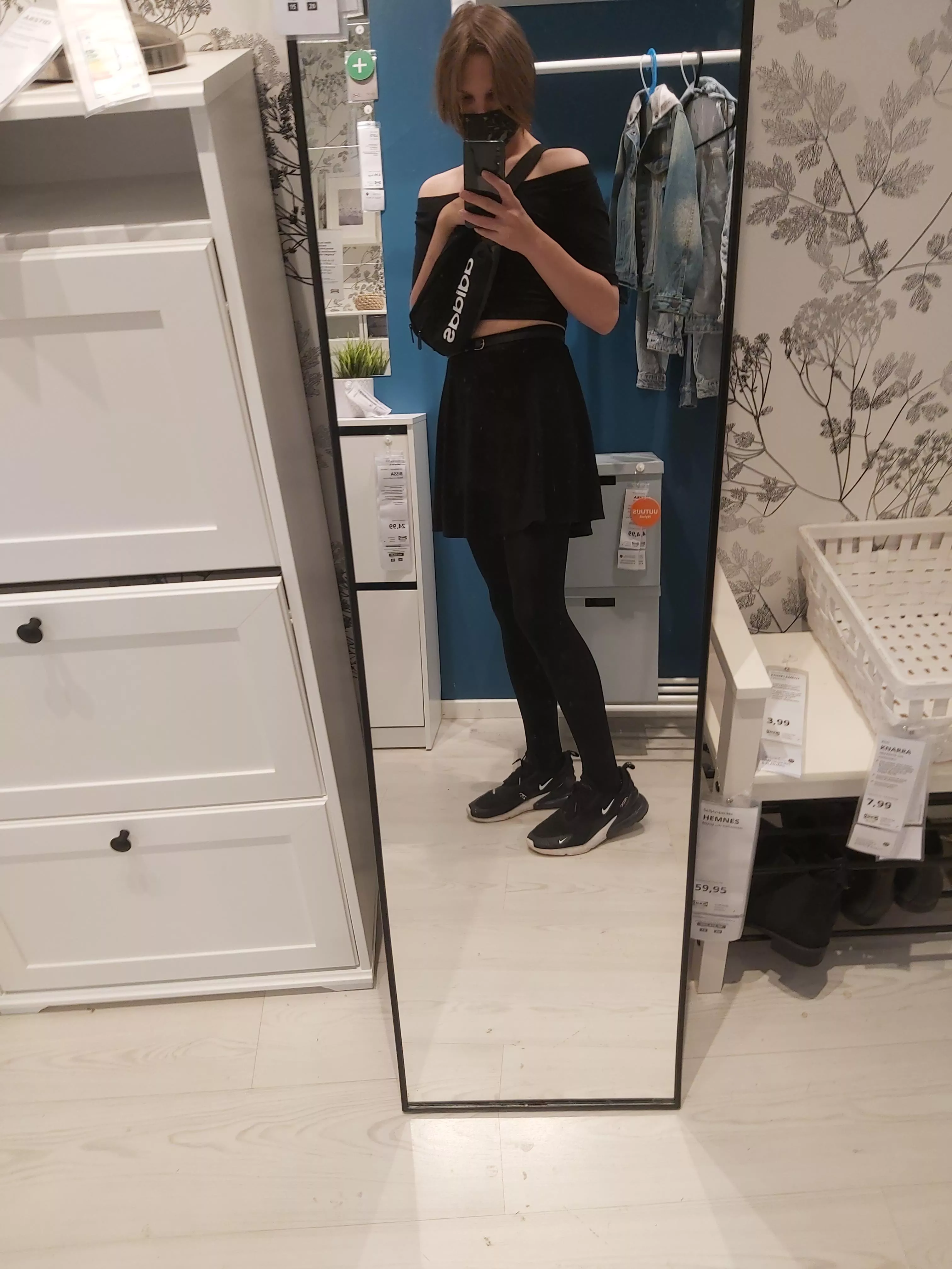 Pic taken in an ikea lmao. Techwear/goth clothing looks sexy on me