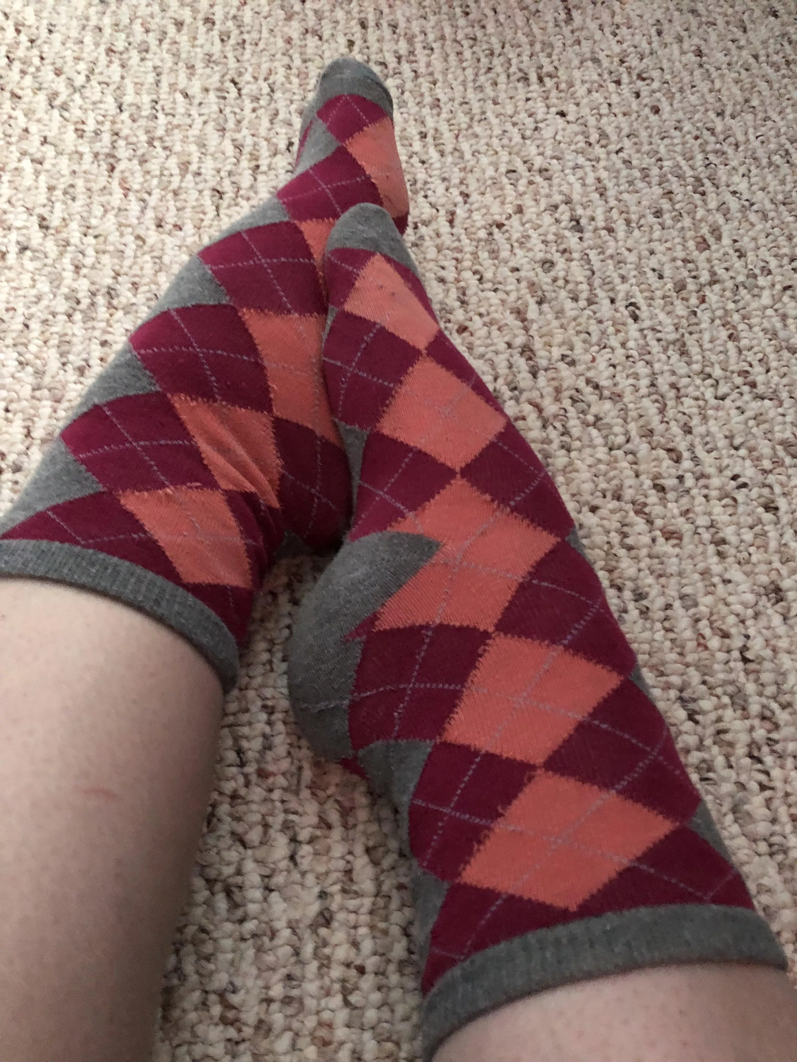 Pink and gray argyle socks (F)