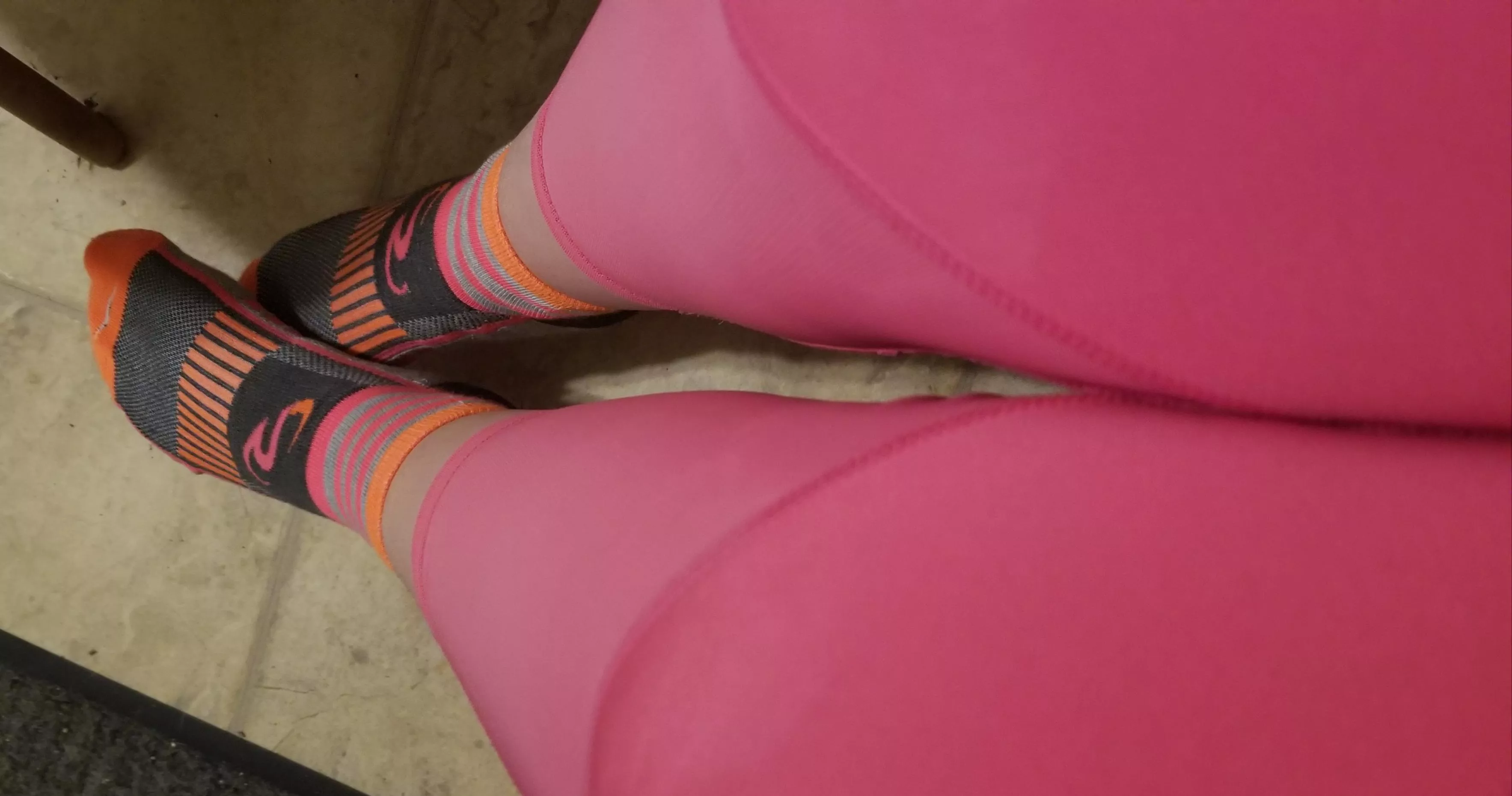 pink, orange, and grey pair