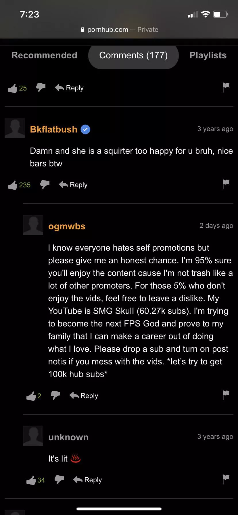 pornhub comment section is the best way to advertise you’re channel