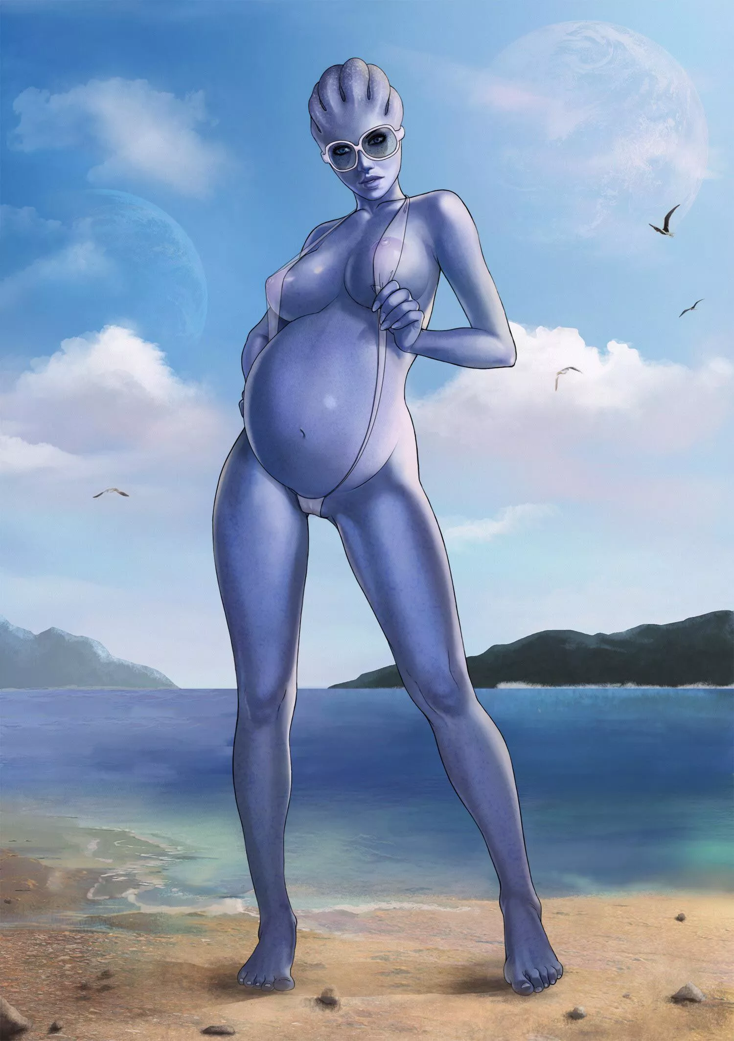 Pregnant Liara on the beach