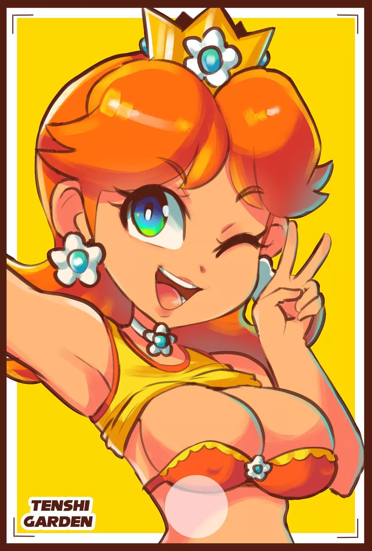 Princess Daisy taking a picture (TenshiGarden) [Super Mario Bros.]