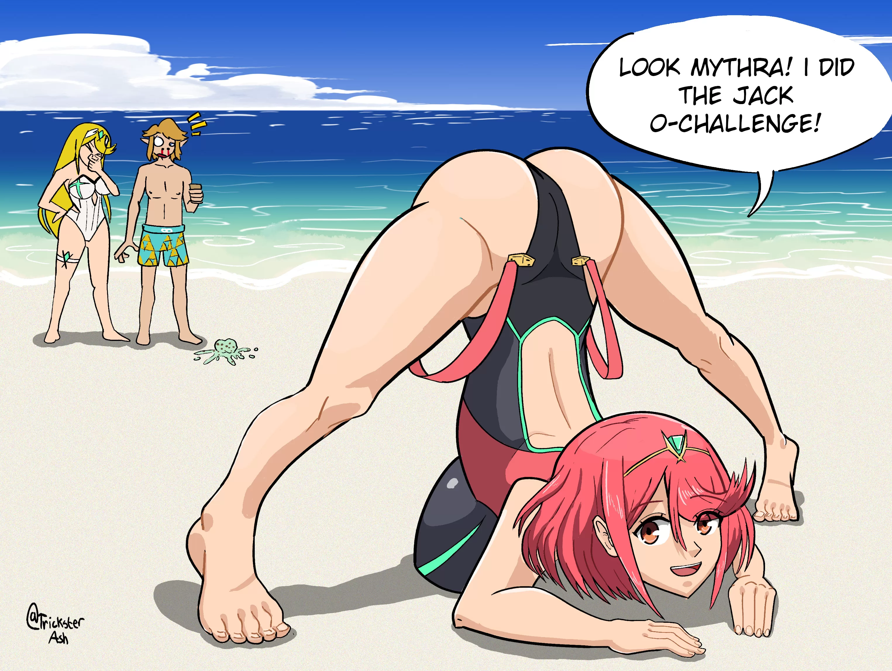 Pyra does the Jack-o Challenge and Mythra and Link see everything (TricksterAsh)[Xenoblade Chronicles 2, Super Smash Bros, The Legend of Zelda Breath of the Wild]