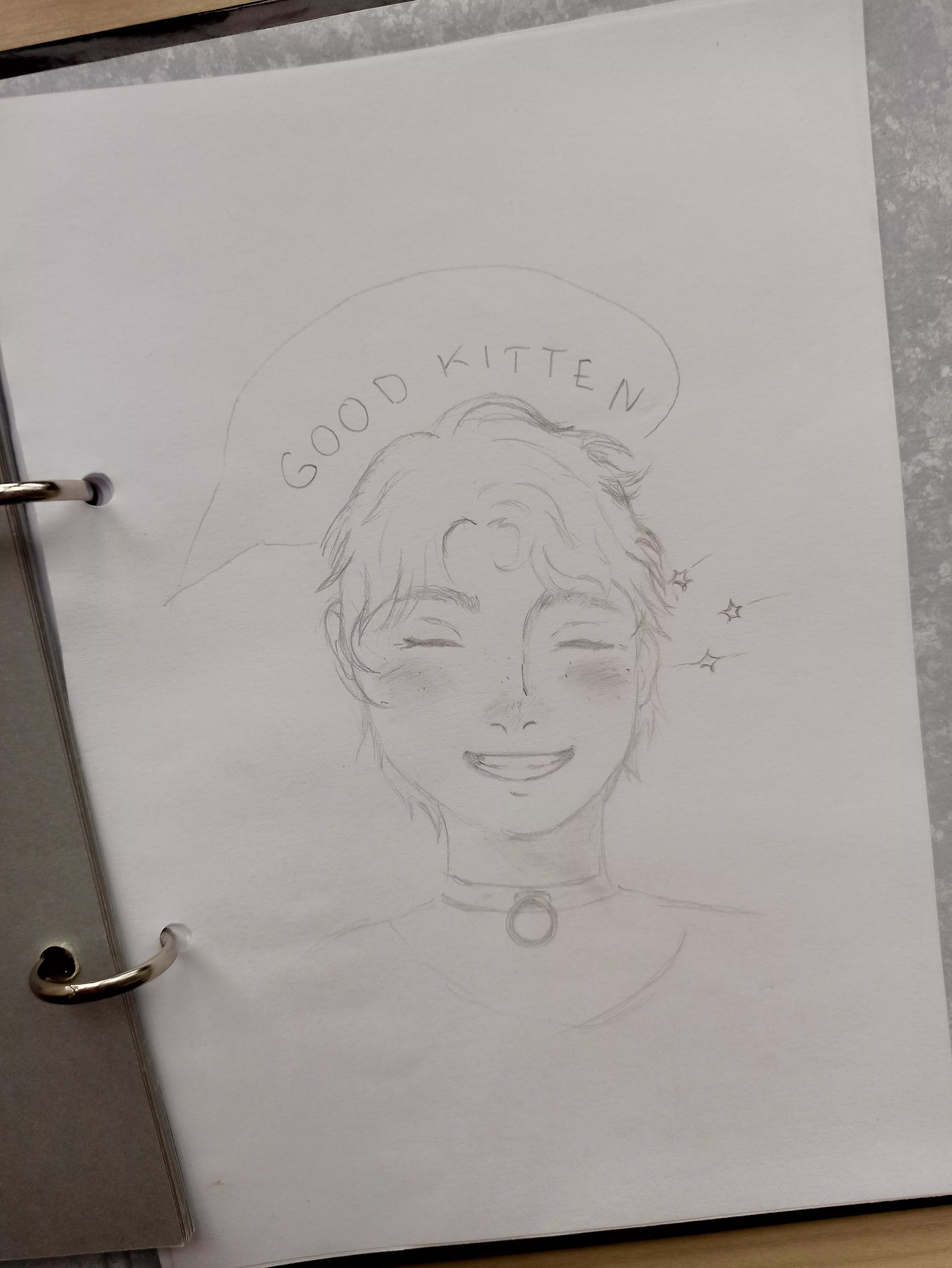 Quick sketch of my kitten's reaction when I tell him he's a good boy <3