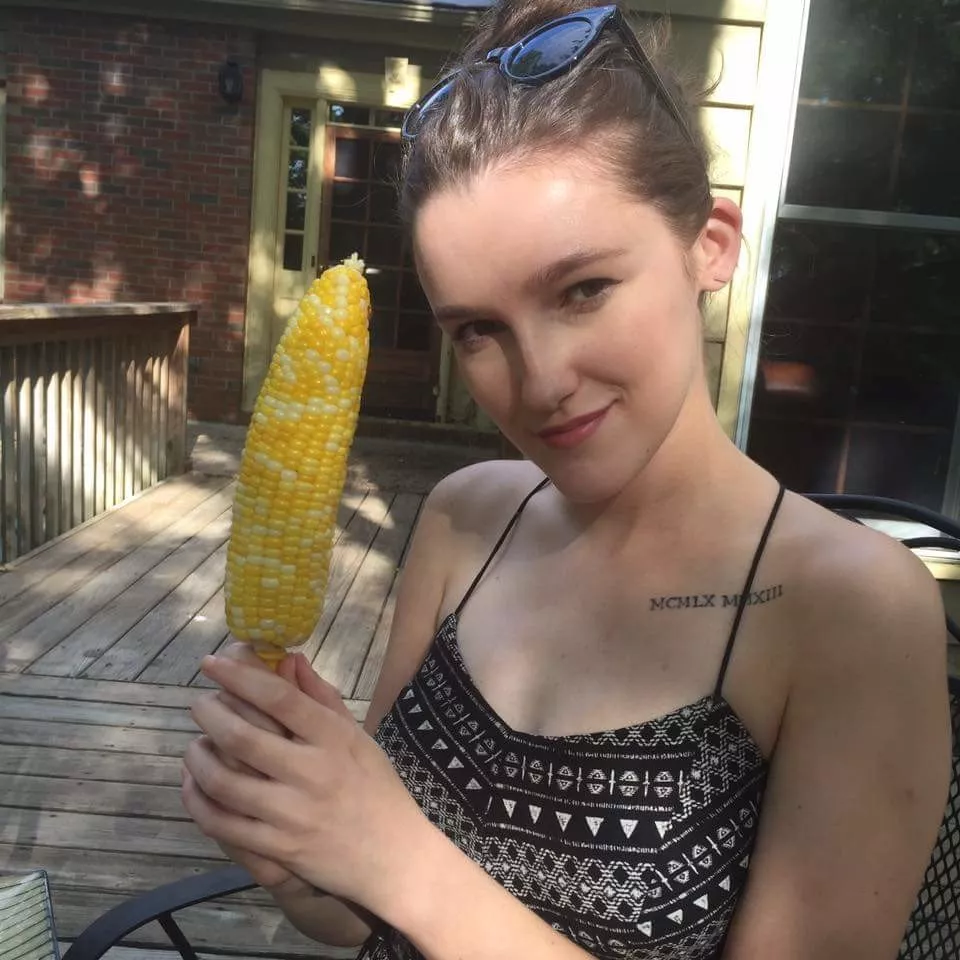 Ready to enjoy her corn