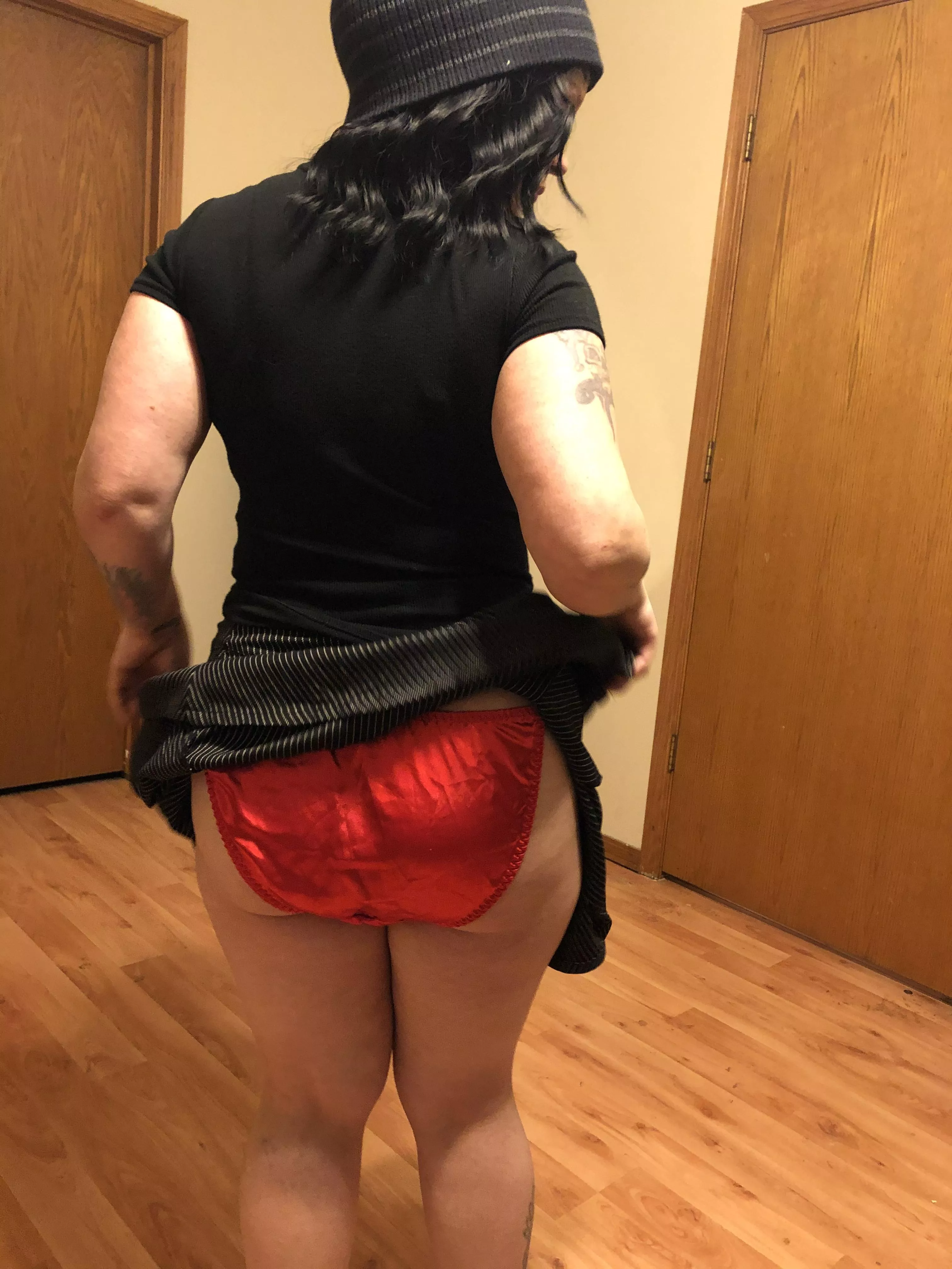 Red satin panties upskirt