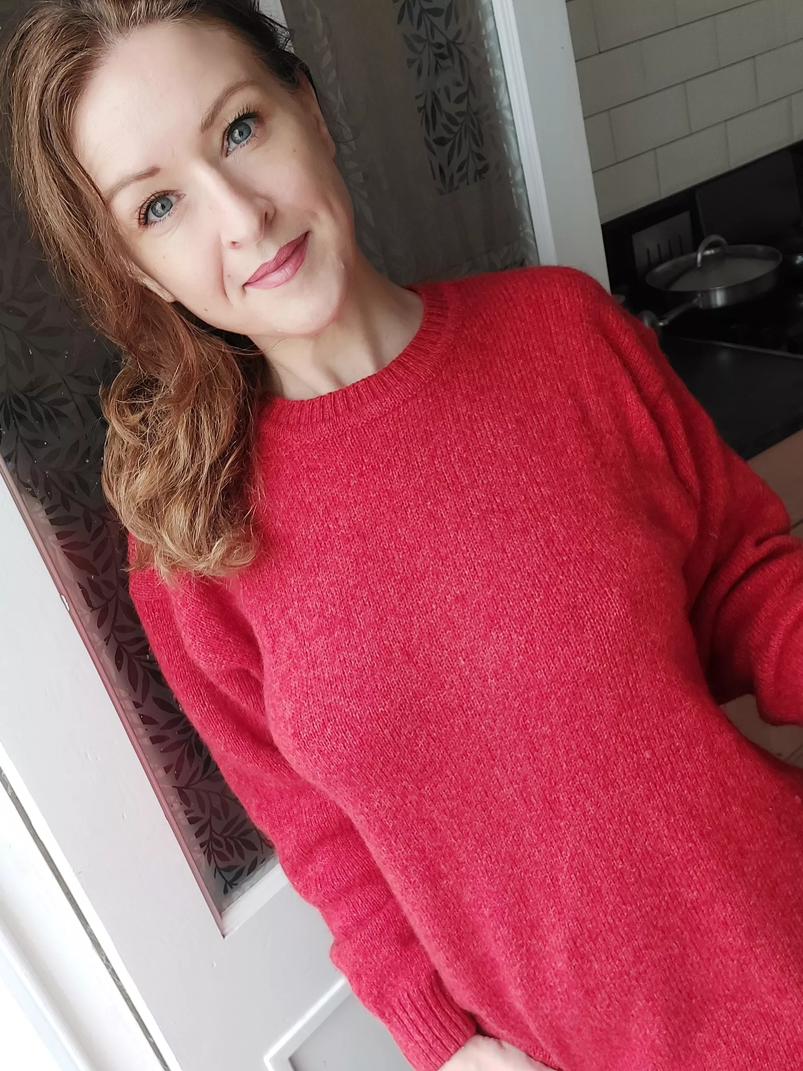 Red sweater for a cool morning