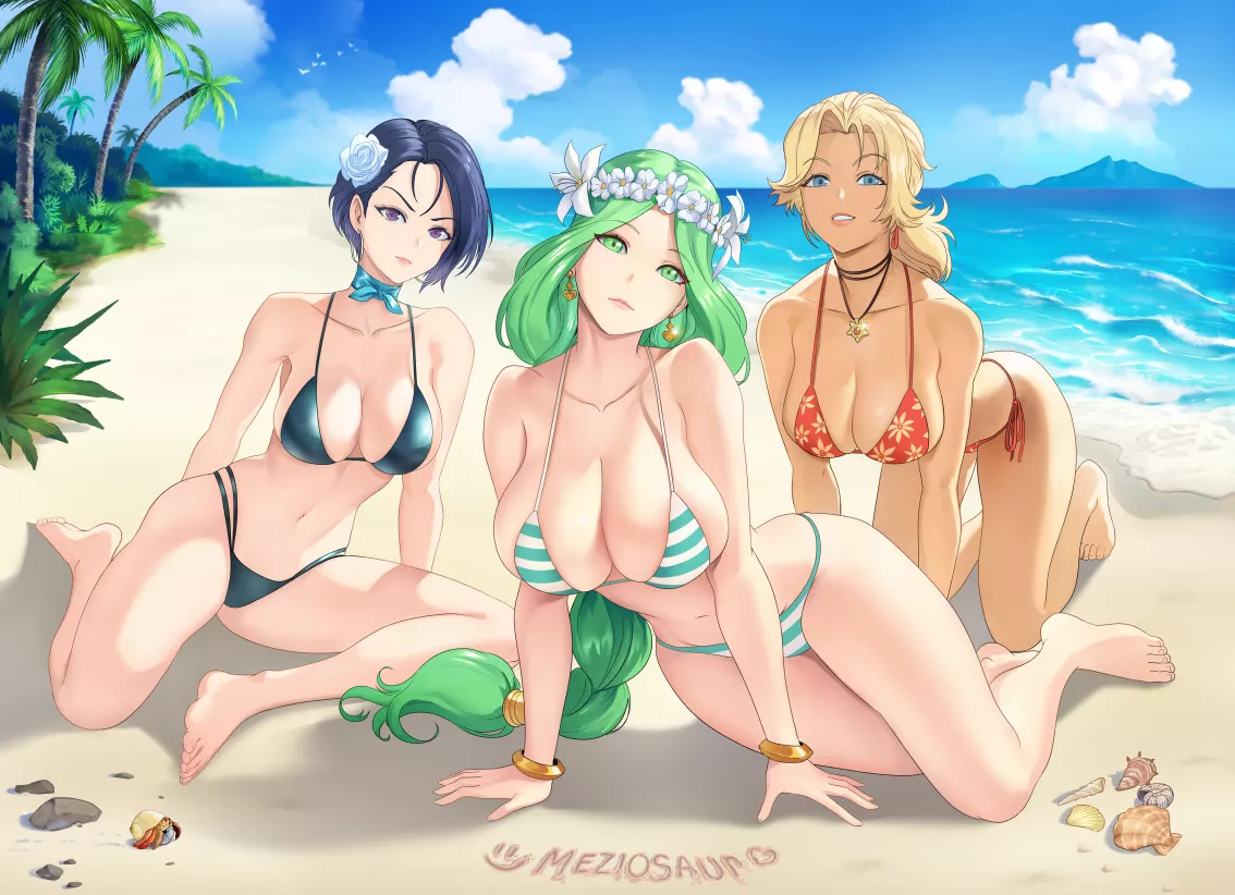 Rhea, Shamir, and Catherine at the beach (Meziosaur)