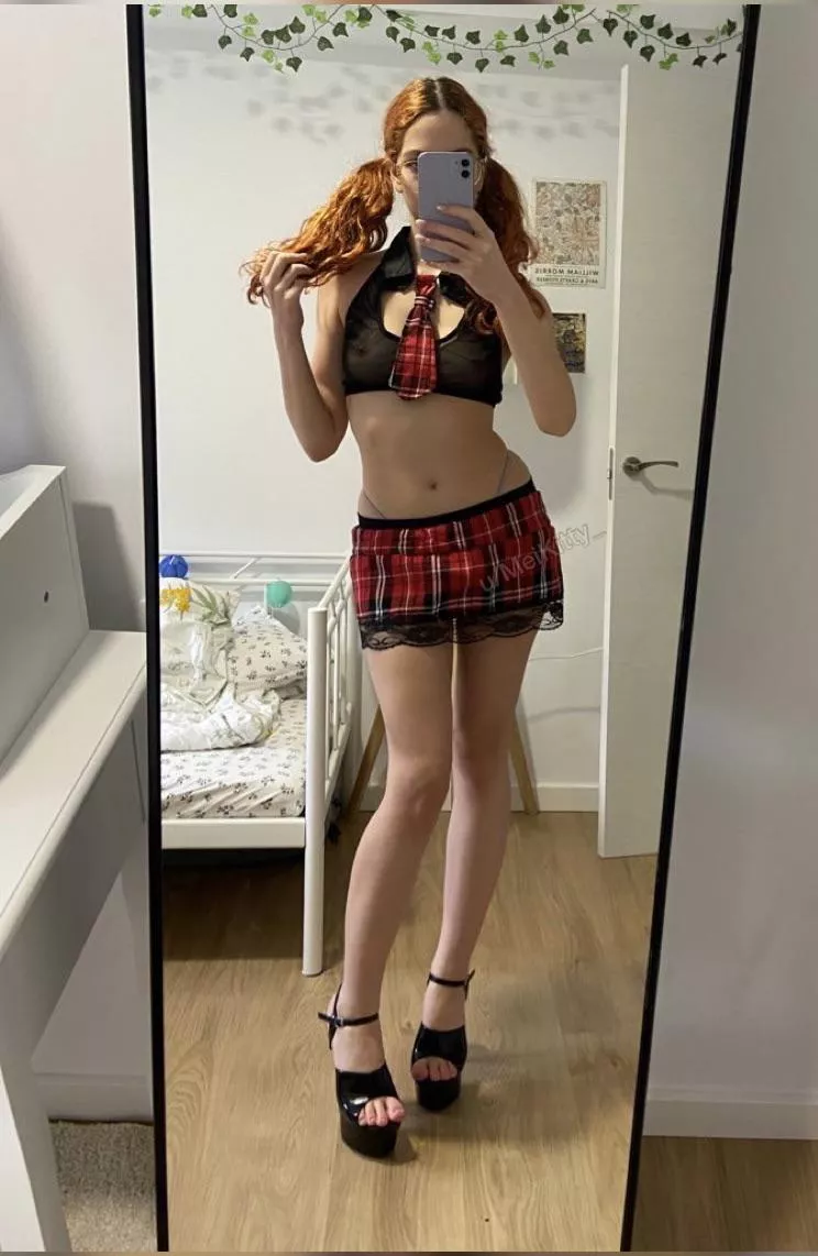 Rocking the schoolgirl with some extra spicy high heels ðŸ‘  [F]