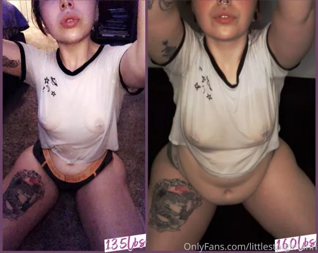 same shirt, same panties just a years difference! i canâ€™t wait to see the difference in the next few months, i wanna be rounder and softer ðŸ’•ðŸ’–