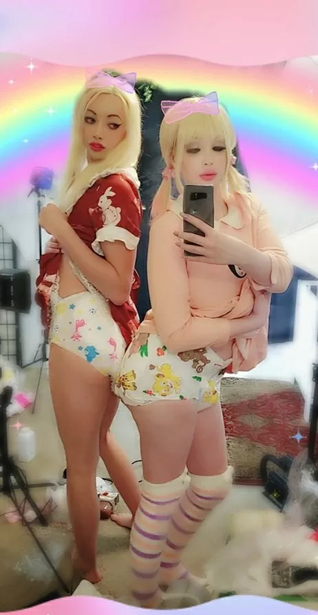 Sarina with Sasha de Sade in their diapers