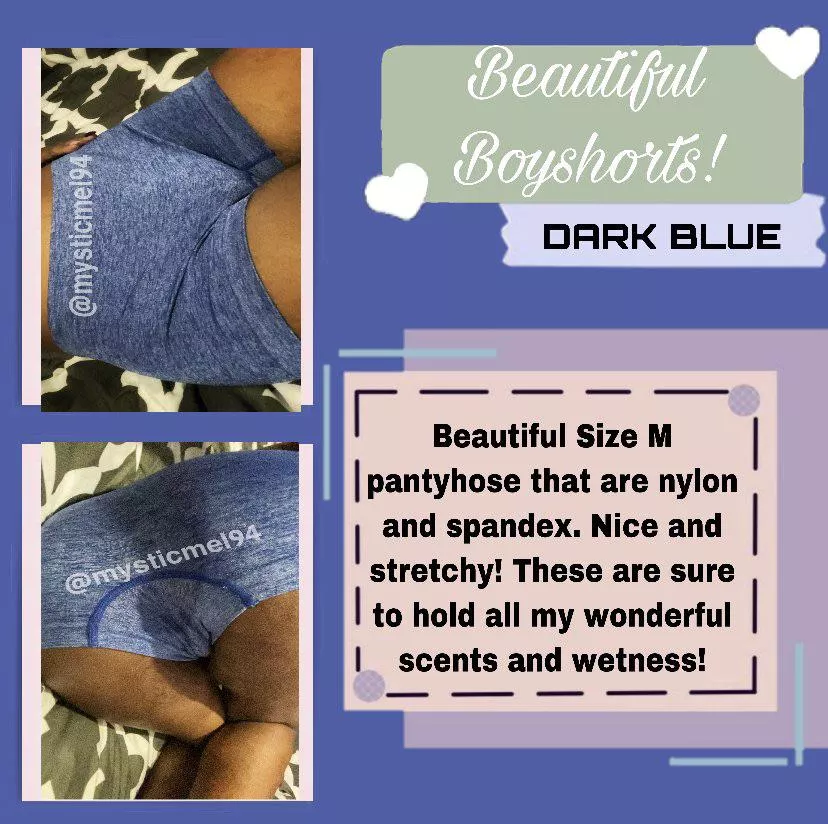 [selling] blue boyshorts with the perfect gusset to soak my scent up! I offer add ons like solo play, extra days and many more! all panties are made to order! ðŸ’‹ðŸ’Ž kik: mysticmel94