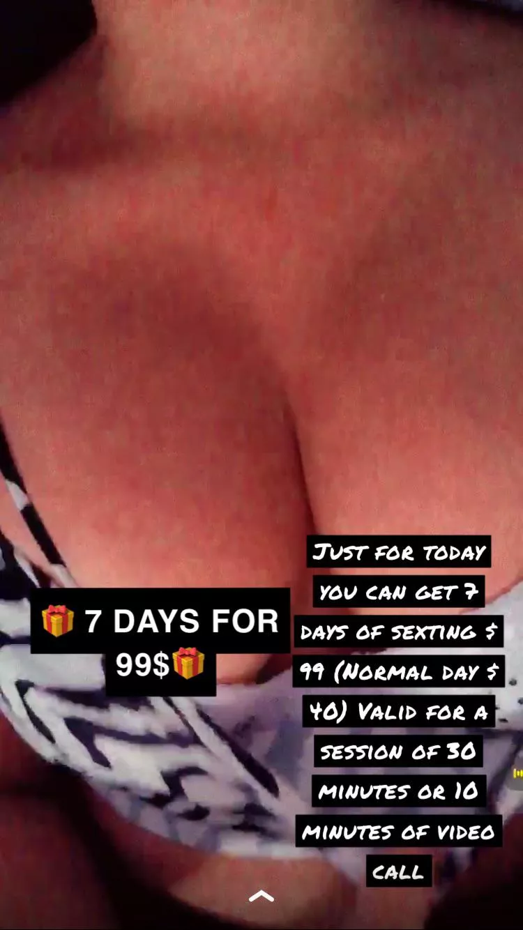 [SELLING] Only for TODAY 7 days of 30 minute sexting for $ 99 🎁 😱Savings of $ 180 💰🎁 Custom and pre-made videos ✨ Personalized photos✨ All kinds of fetishes. Kik Vane.moncada25 Snapchat Vanessa_mon25