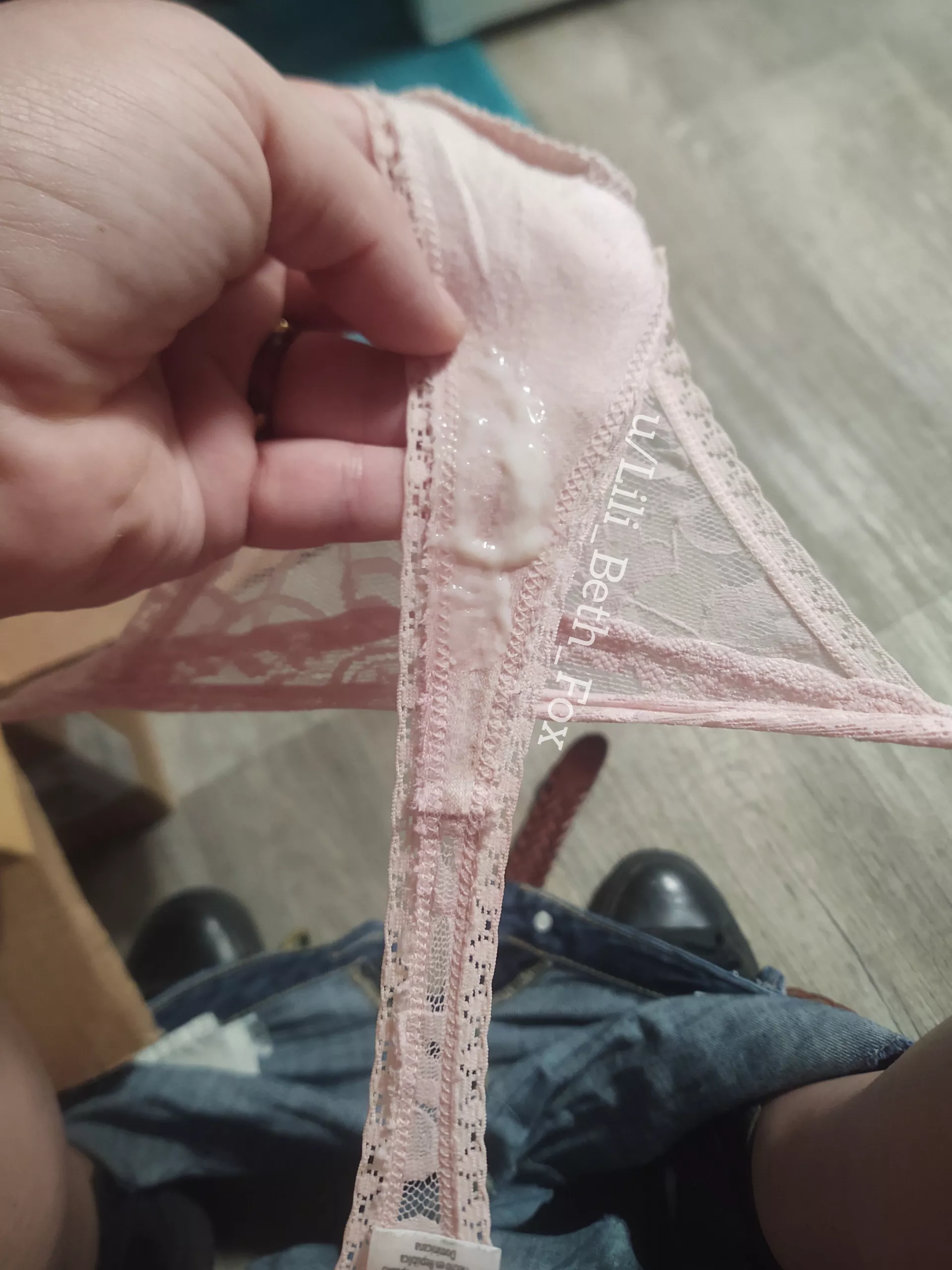 [Selling] Today's panty is AVAILABLE! 💦 Sticky with grool and still on me! ❤️ Kik Lili_Beth_Fox