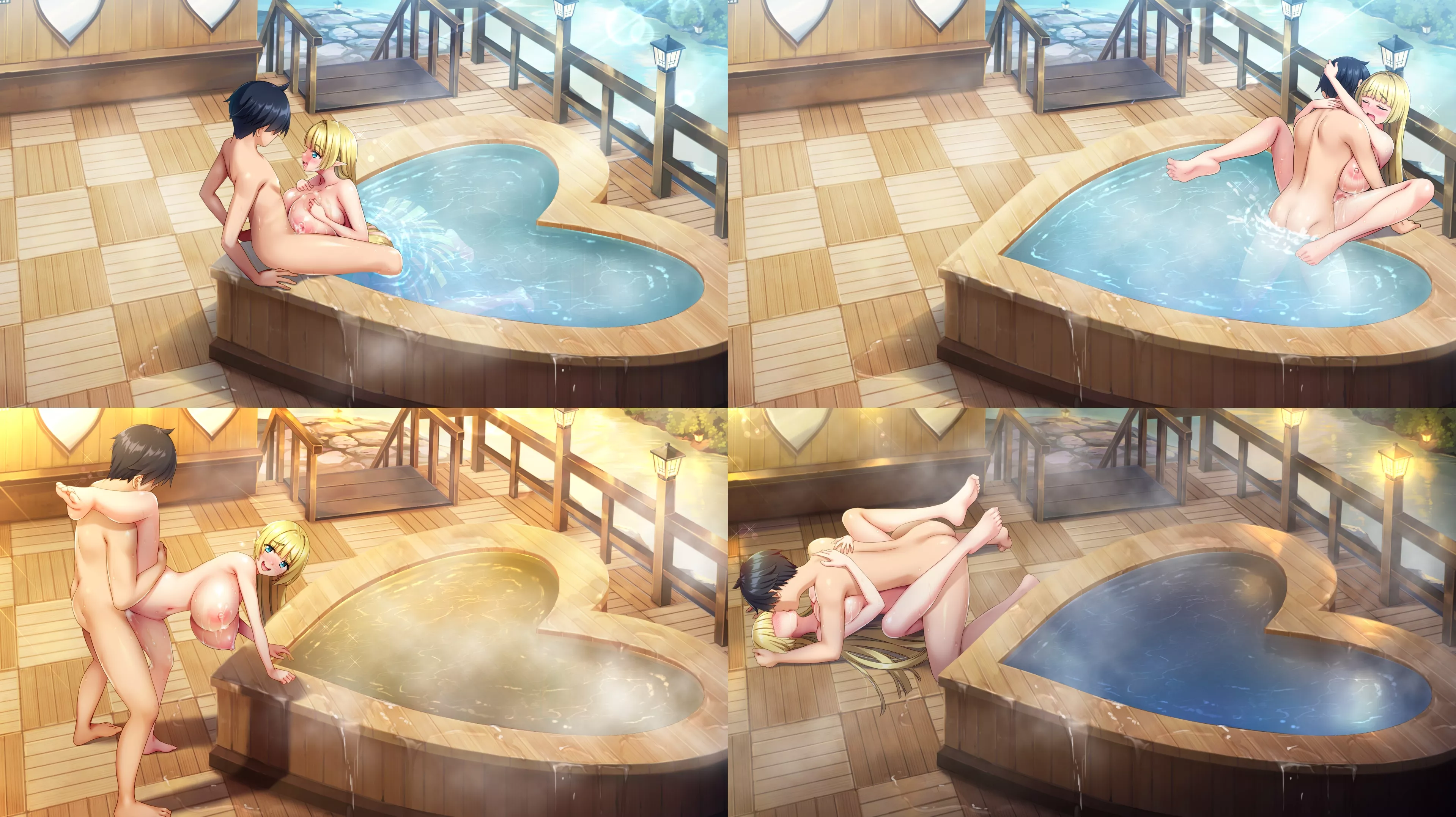 Sex marathon with a big-breasted elf at a hot springs/onsen (Derauea) [Motto! Haramase! Honoo no Oppai Isekai Chou Ero Succubus Gakuen!]