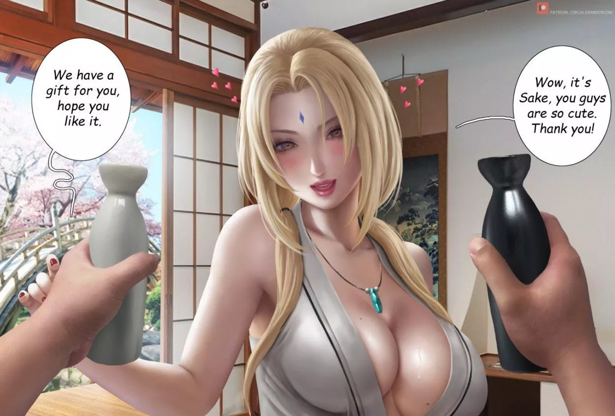 Sharing drinks with Tsunade