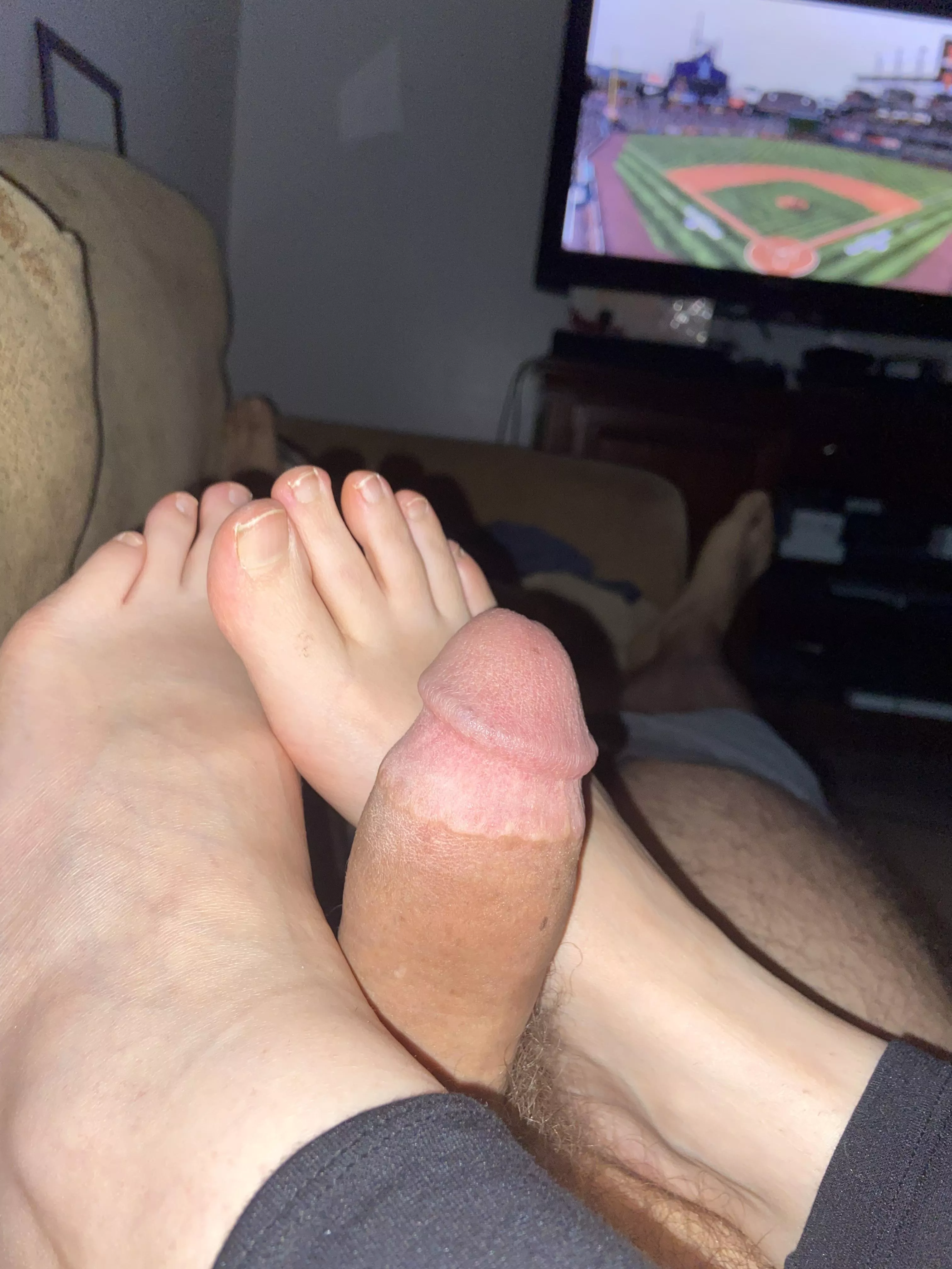 She love wrapping her feet around my fat cock.